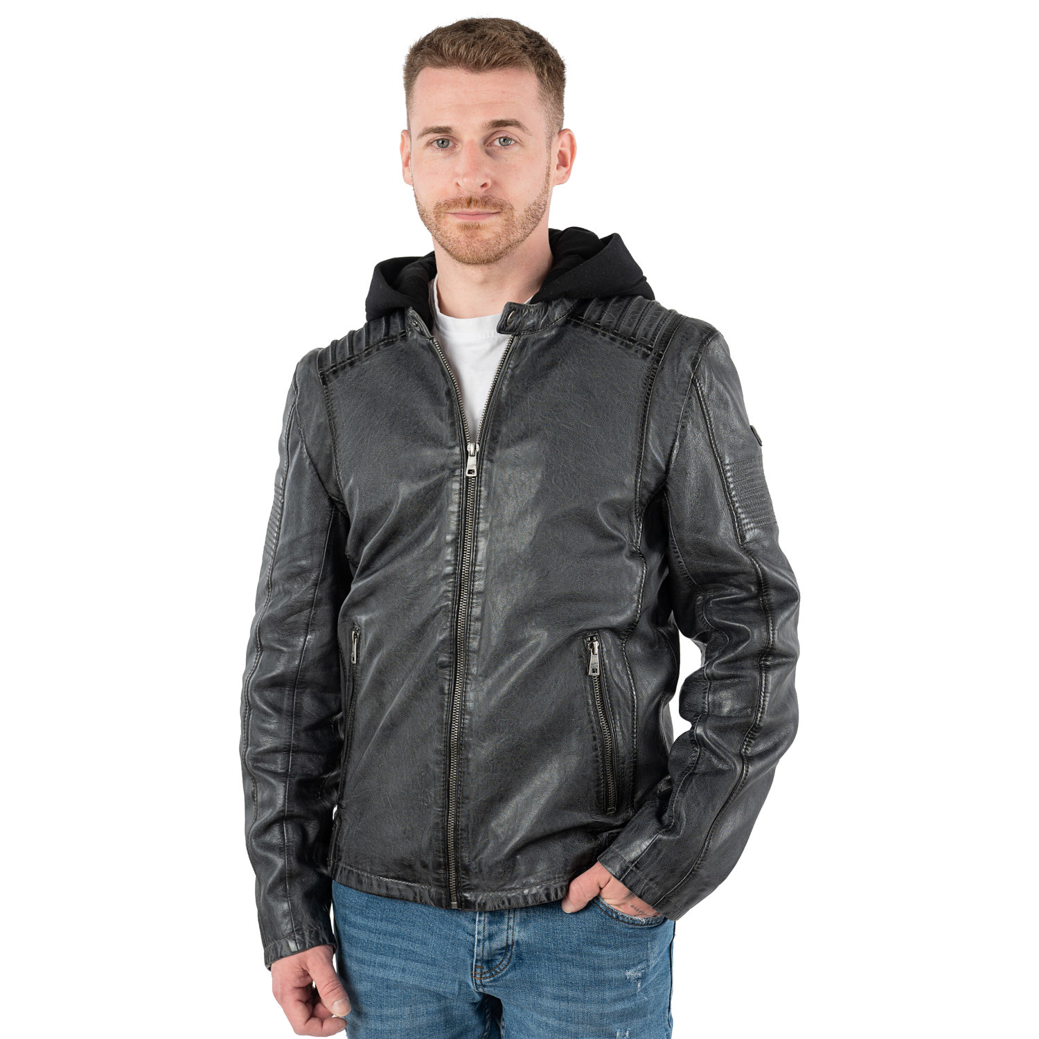 Męska skórzana kurtka Mauritius antracytowa MMHiran – Kurtki skórzane