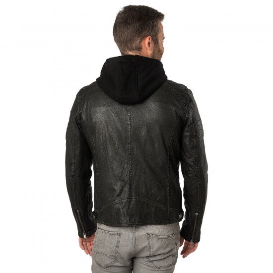 Męska skórzana kurtka Mauritius Czarno-beżowa MMJenno