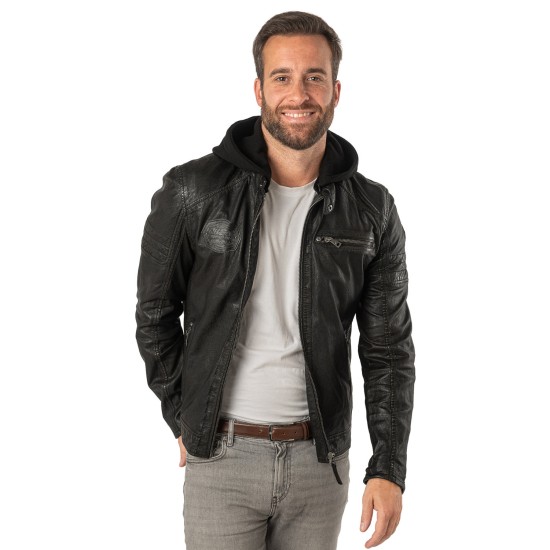 Męska skórzana kurtka Mauritius Czarno-beżowa MMJenno