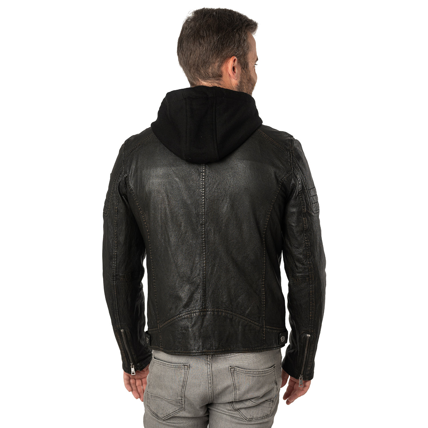 Męska skórzana kurtka Mauritius Czarno-beżowa MMJenno – Kurtki skórzane