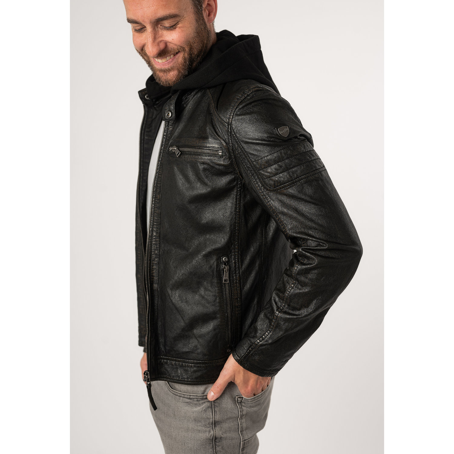 Męska skórzana kurtka Mauritius Czarno-beżowa MMJenno – Kurtki skórzane