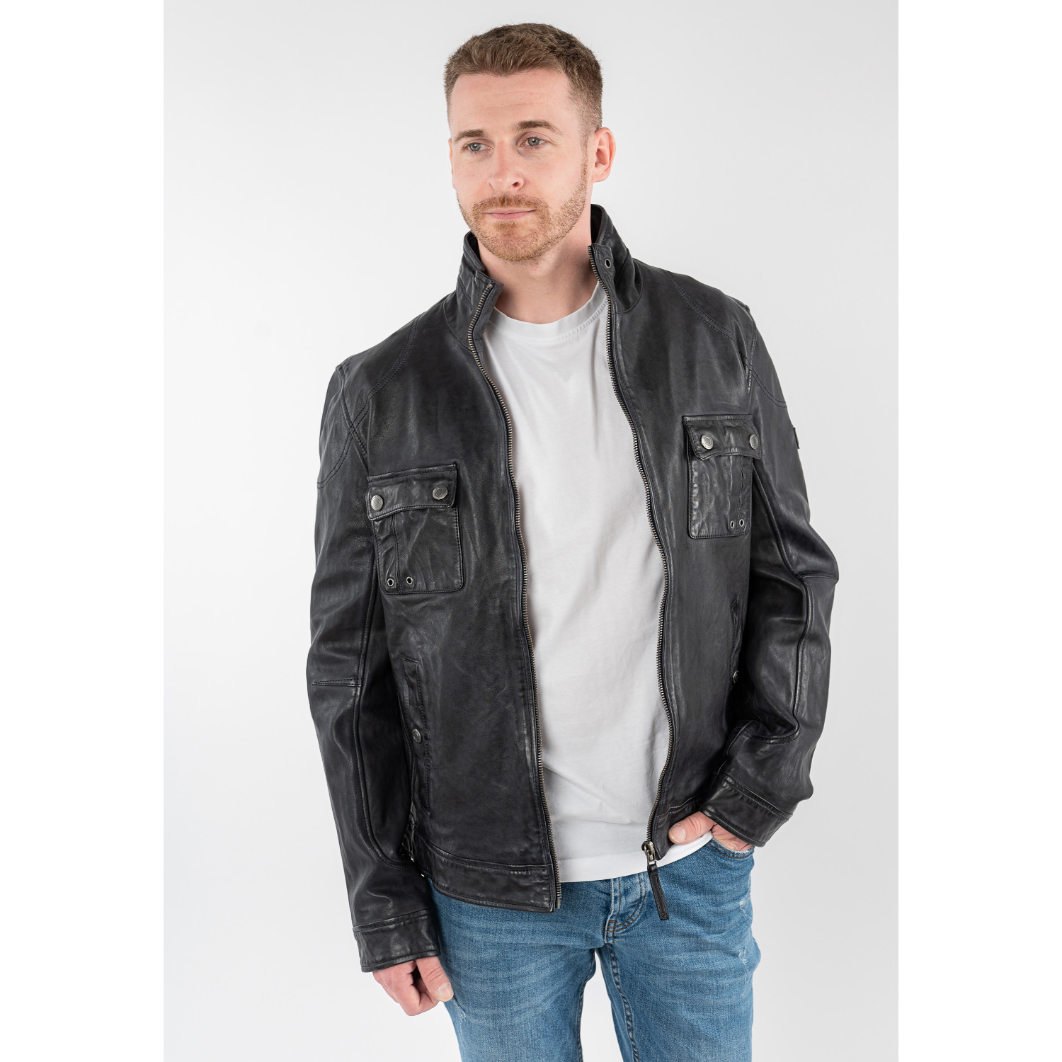 Męska skórzana kurtka Mauritius granatowa MMJorric