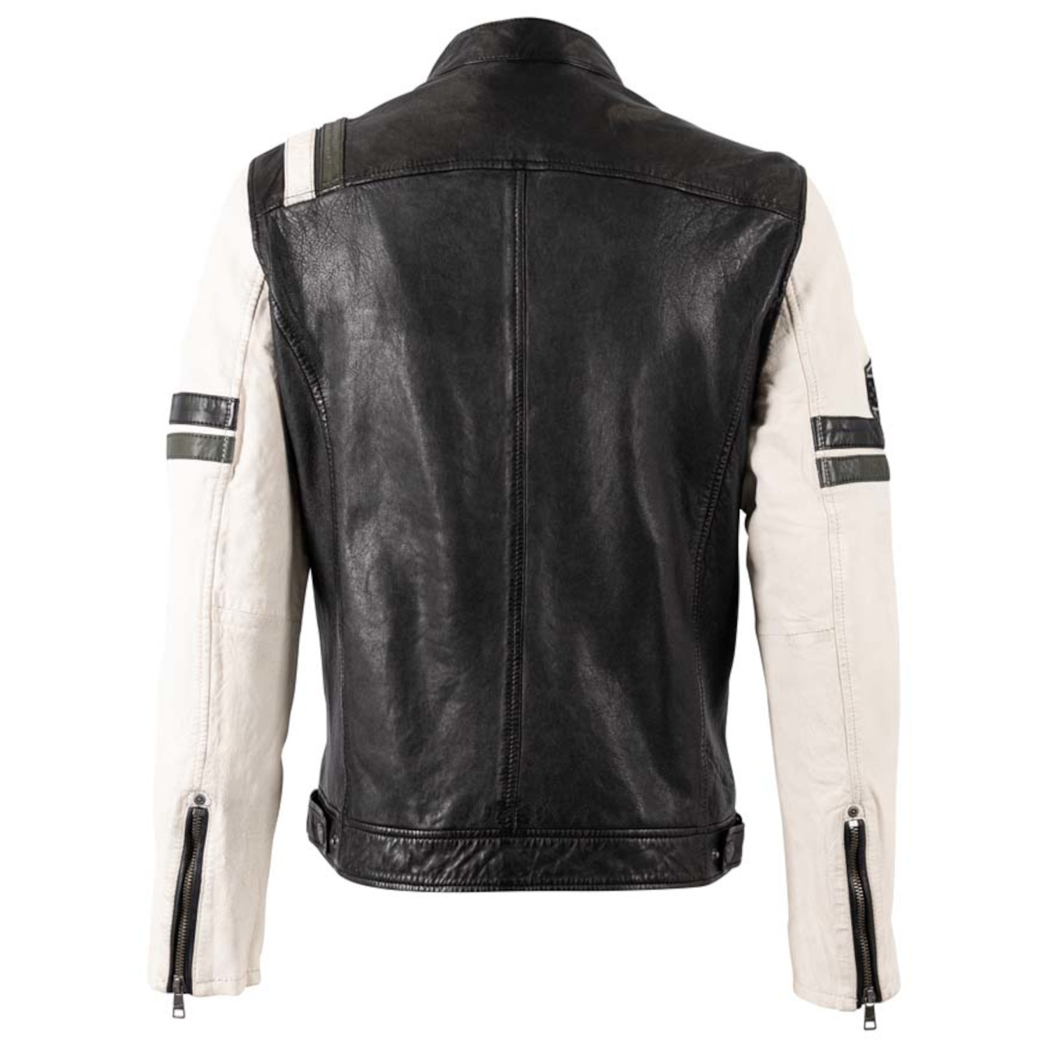 Męska skórzana kurtka Mauritius czarno-biała MMJusco – Kurtki skórzane