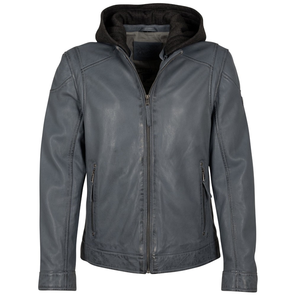 Męska skórzana kurtka Mauritius Niebiesko-szara MMKarlos - readytowear