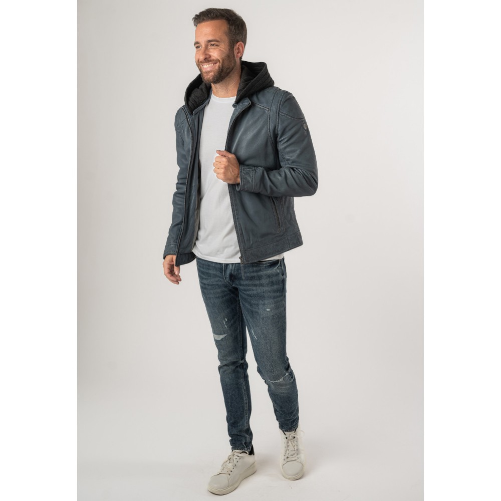 Męska skórzana kurtka Mauritius Niebiesko-szara MMKarlos - readytowear