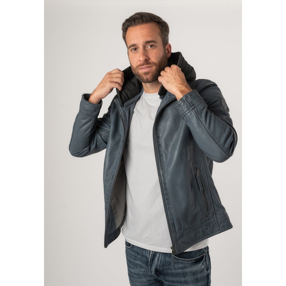 Męska skórzana kurtka Mauritius Niebiesko-szara MMKarlos - readytowear
