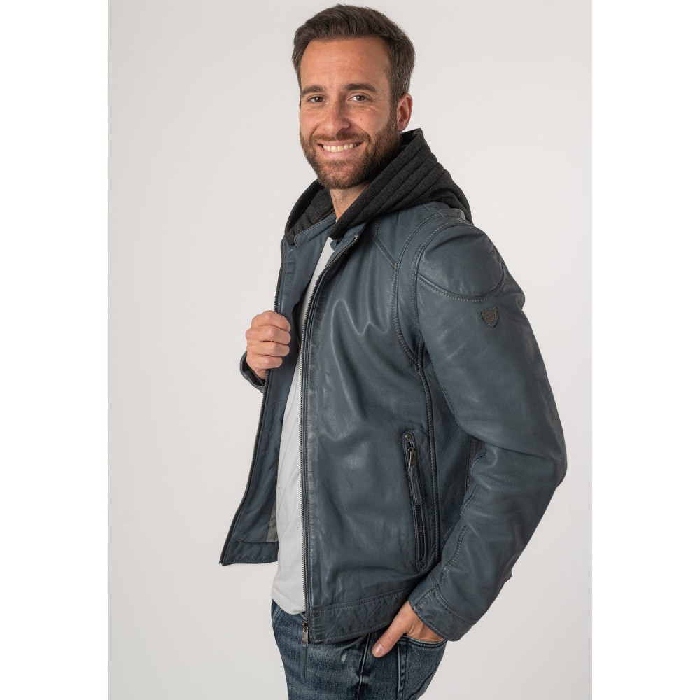 Męska skórzana kurtka Mauritius Niebiesko-szara MMKarlos - readytowear