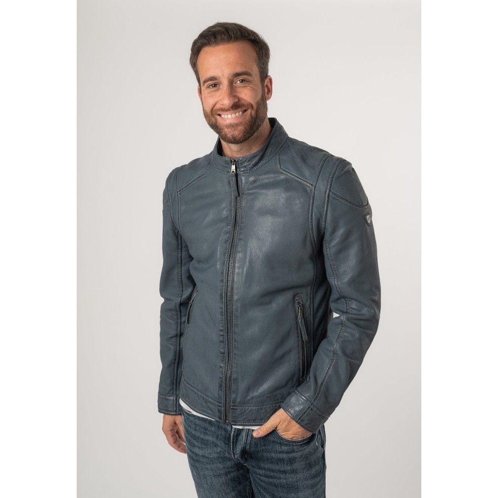 Męska skórzana kurtka Mauritius Niebiesko-szara MMKarlos - readytowear