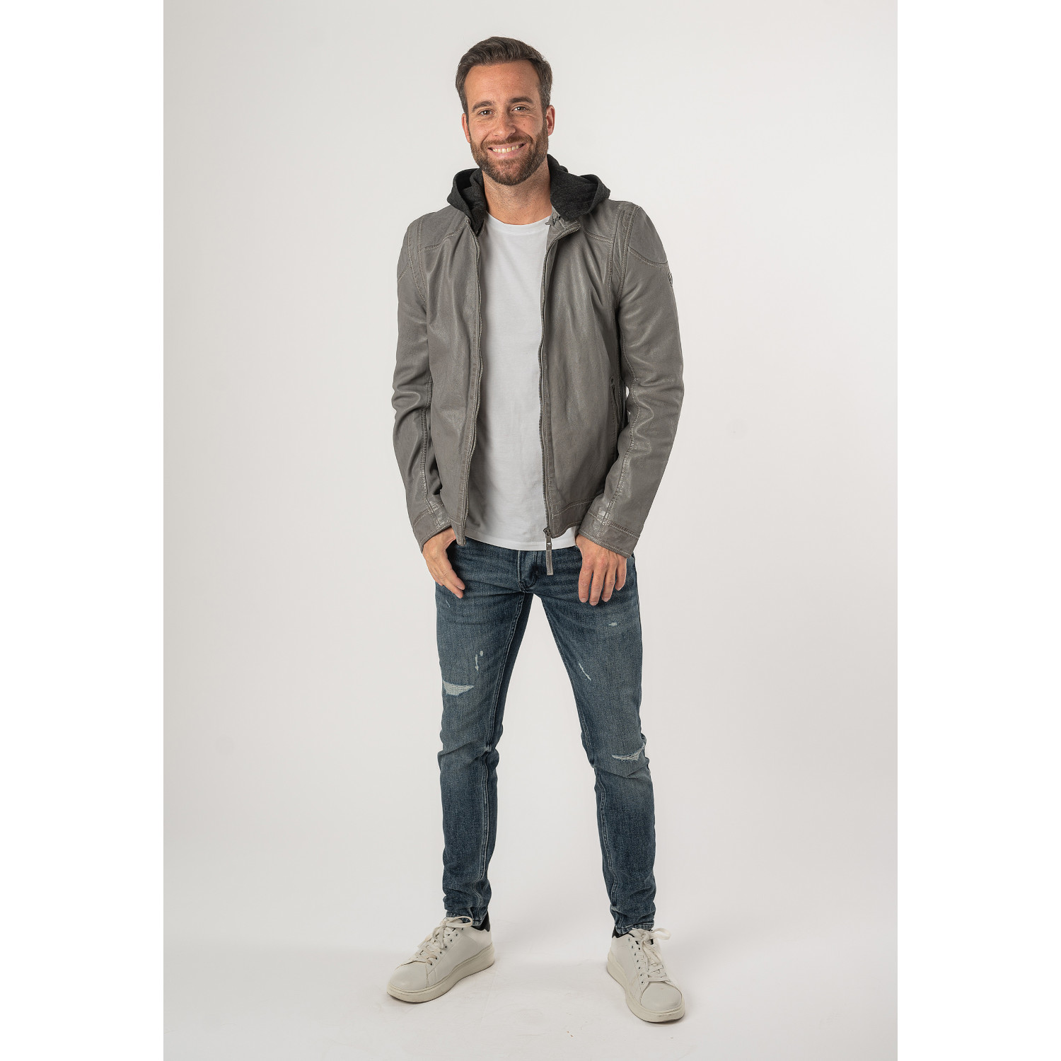 Męska skórzana kurtka Mauritius jasnoszara MMKarlos – Kurtki skórzane