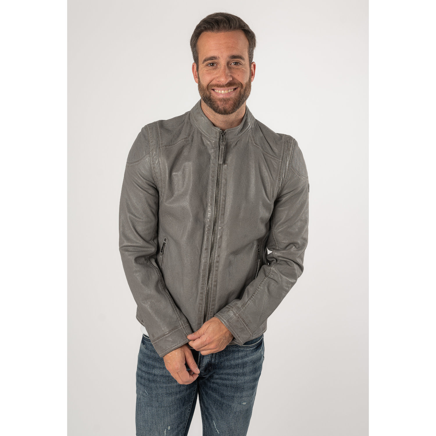 Męska skórzana kurtka Mauritius jasnoszara MMKarlos – Kurtki skórzane