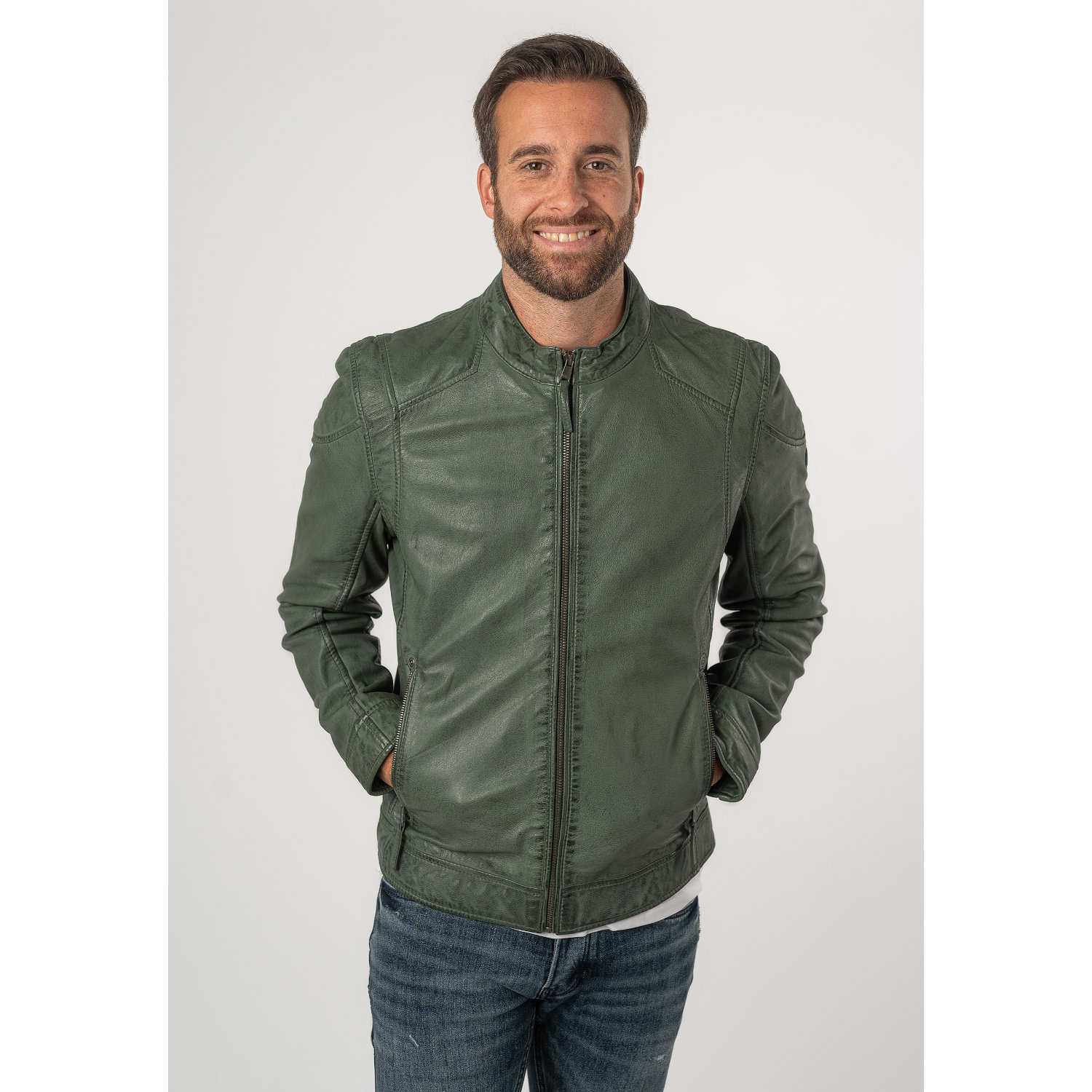 Męska skórzana kurtka Mauritius Ciemnozielona MMKarlos – Kurtki skórzane