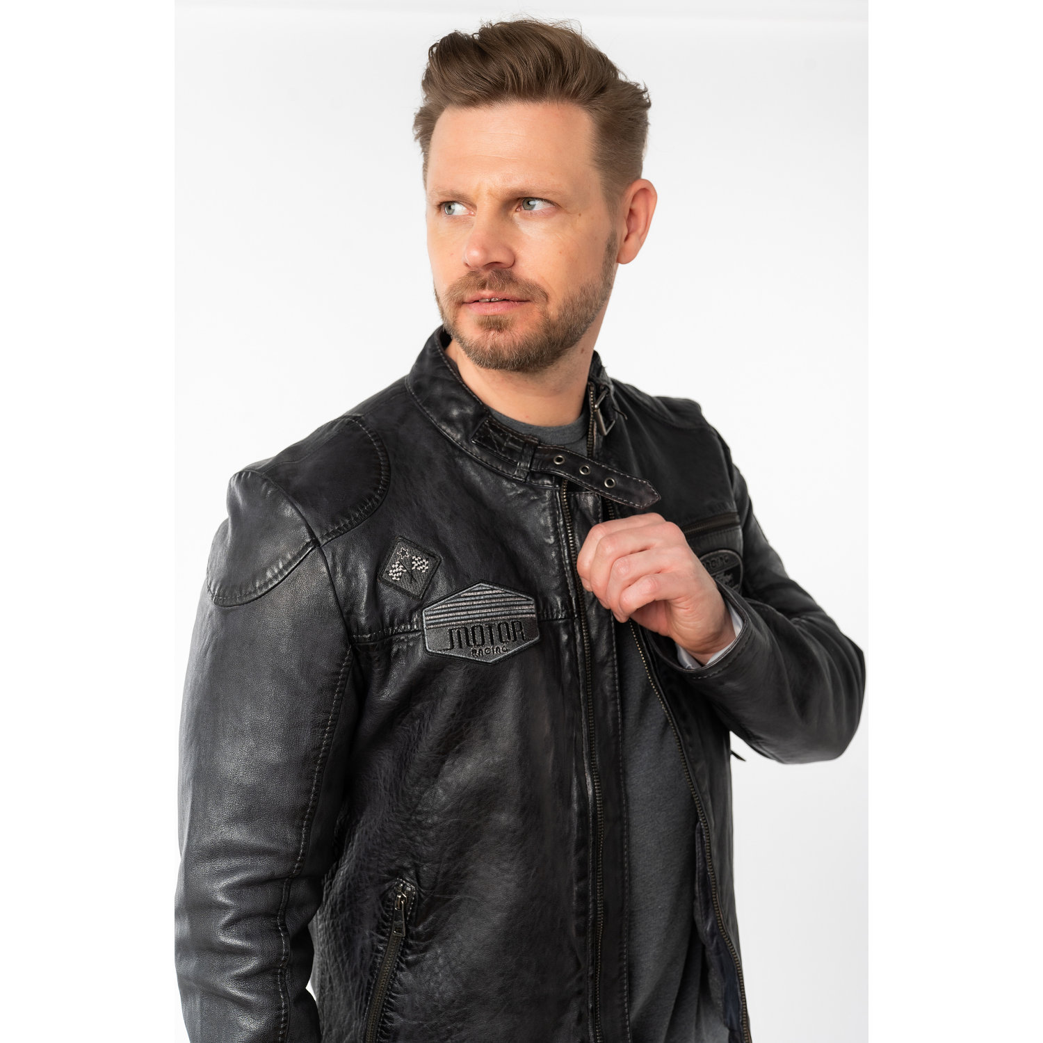 Męska skórzana kurtka Mauritius Ciemny antracyt MMKendrik – Kurtki skórzane