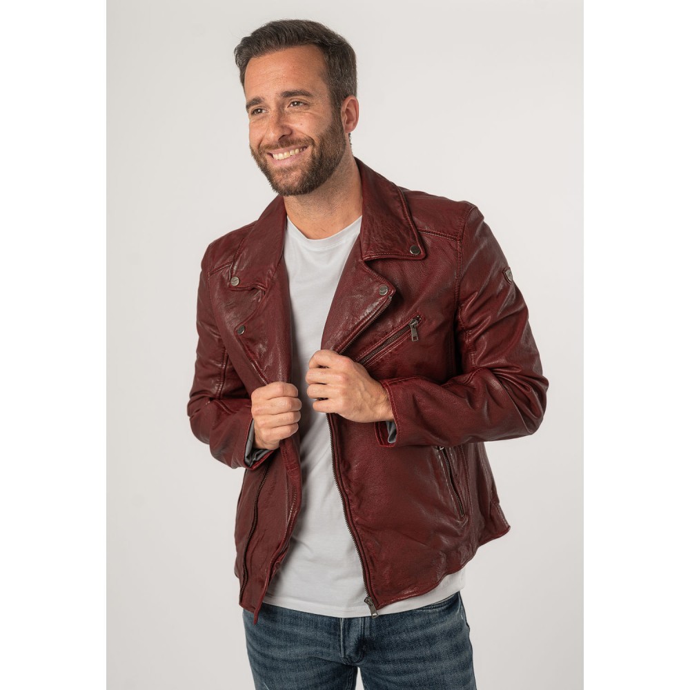 Męska skórzana kurtka Mauritius ciemnoczerwona MMKunro - readytowear