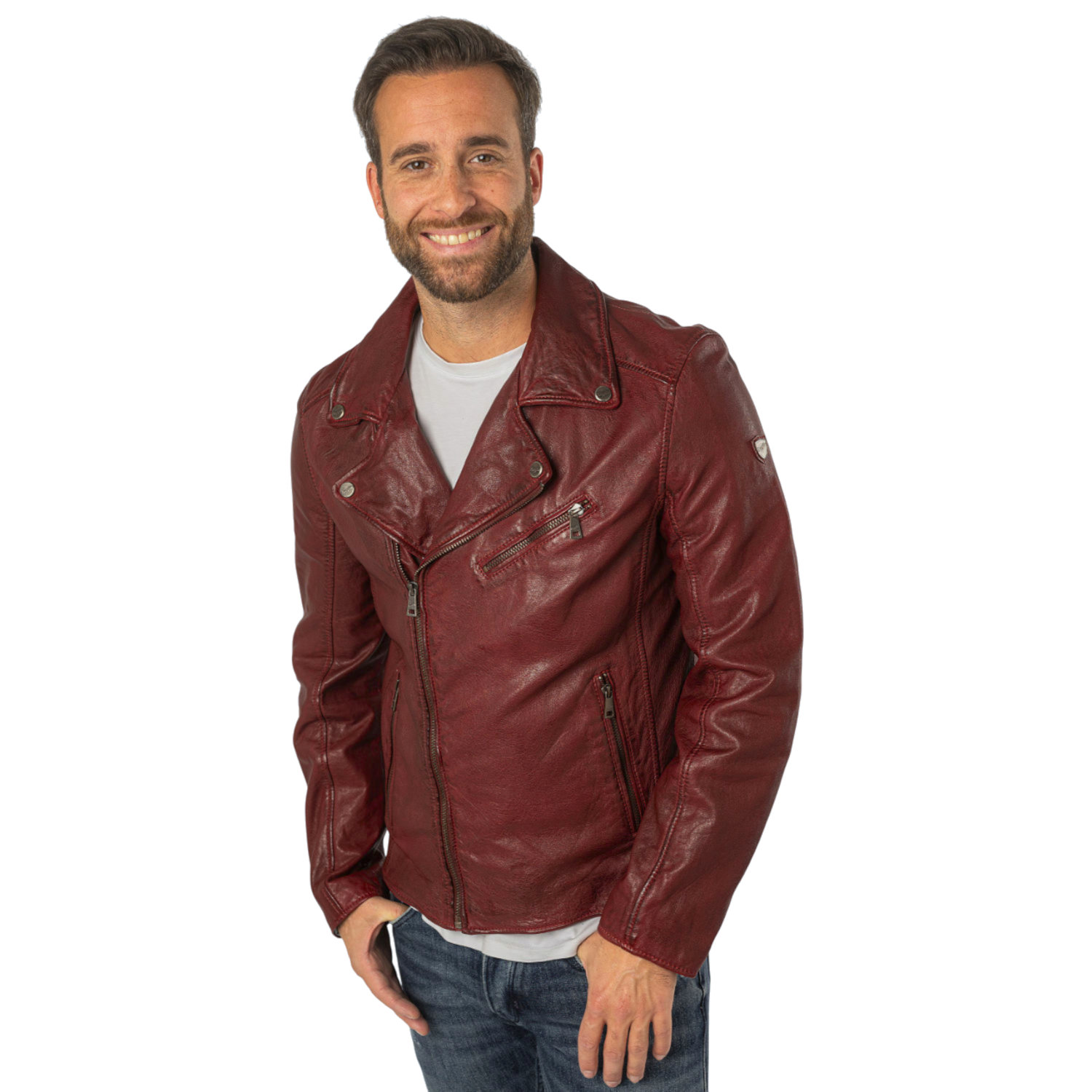 Męska skórzana kurtka Mauritius ciemnoczerwona MMKunro – Kurtki skórzane