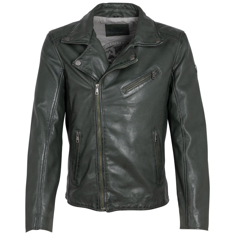 Męska skórzana kurtka Mauritius Ciemnozielona MMKunro - readytowear