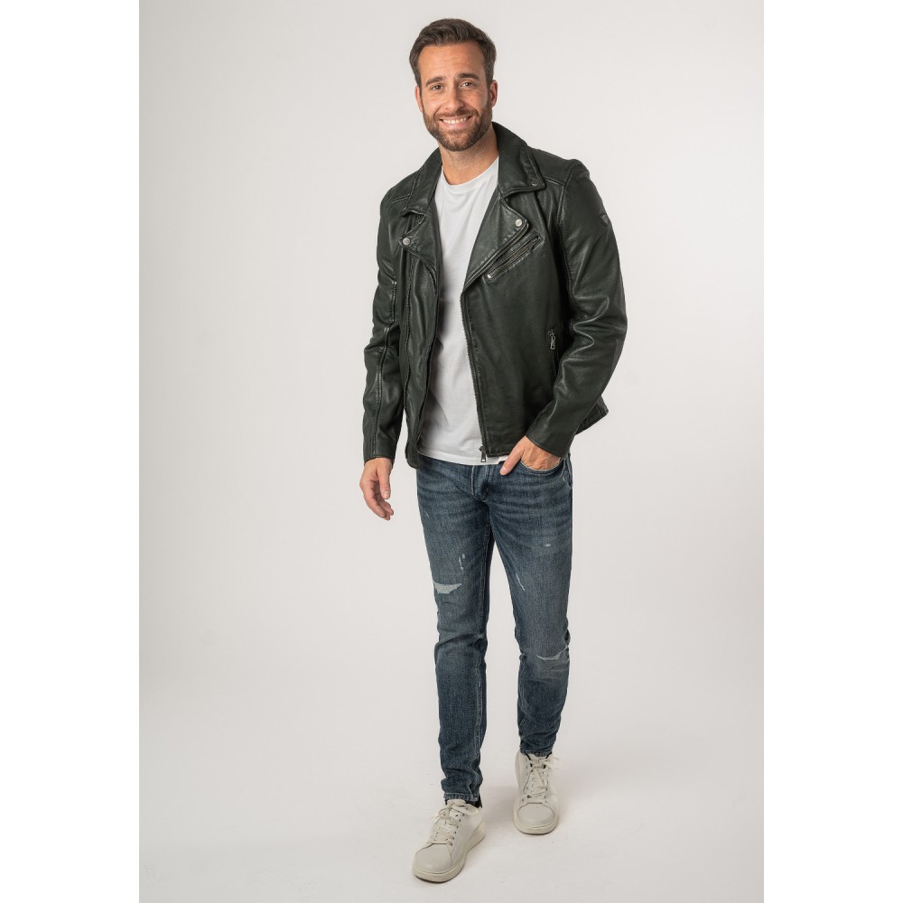 Męska skórzana kurtka Mauritius Ciemnozielona MMKunro - readytowear