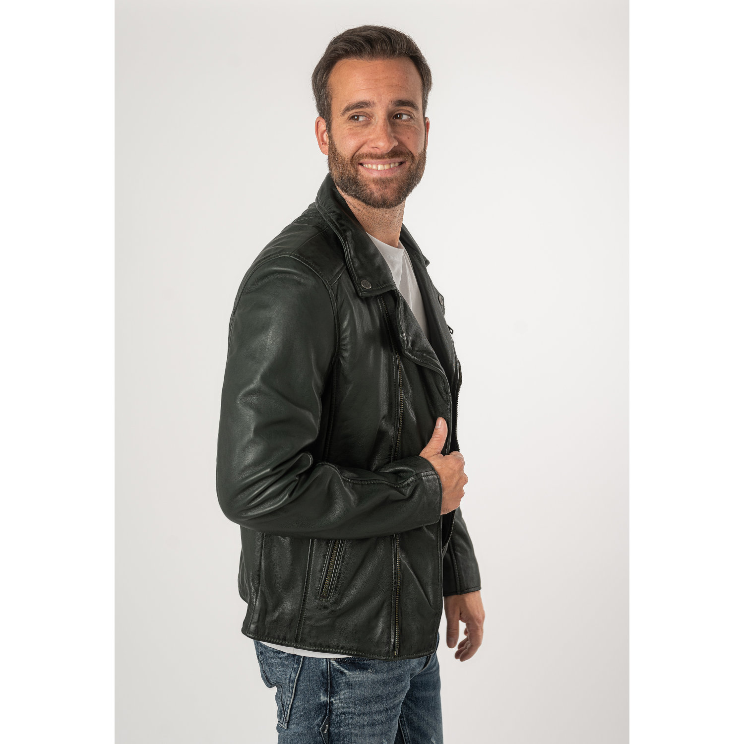 Męska skórzana kurtka Mauritius Ciemnozielona MMKunro – Kurtki skórzane