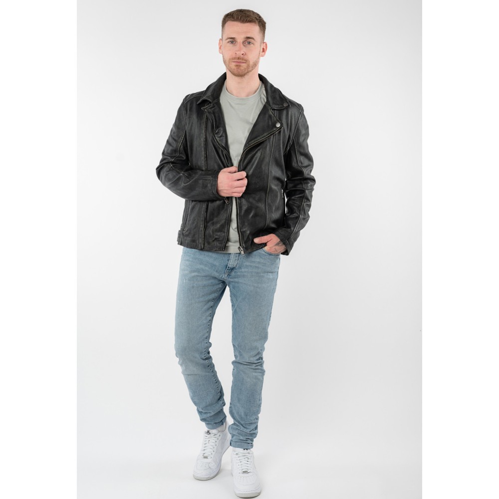 Męska skórzana kurtka Mauritius Czarna Vintage MMLario - readytowear