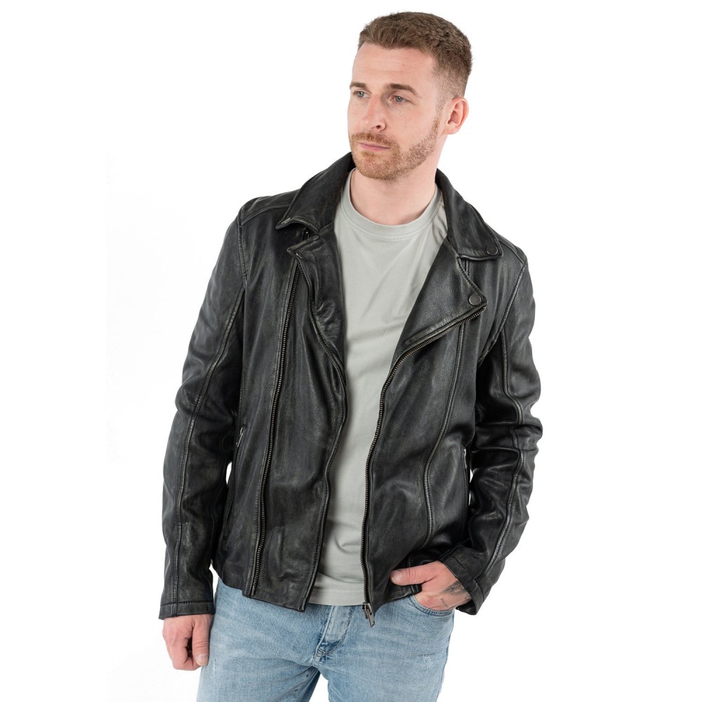 Męska skórzana kurtka Mauritius Czarna Vintage MMLario