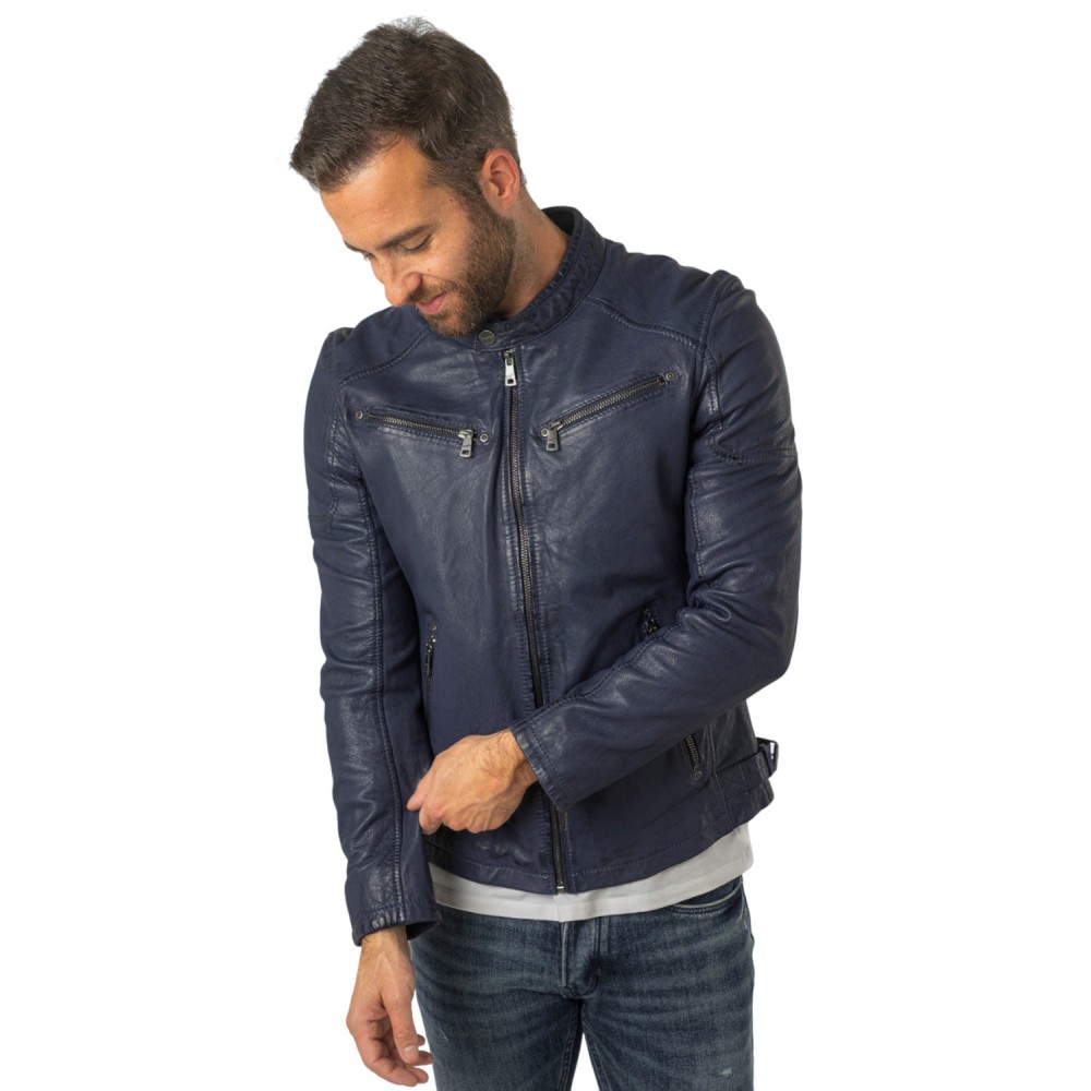Męska skórzana kurtka Mauritius ciemnoniebieska MM Morkin - readytowear