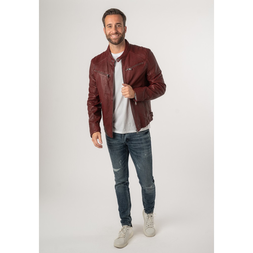 Męska skórzana kurtka Mauritius ciemnoczerwona MM Morkin - readytowear