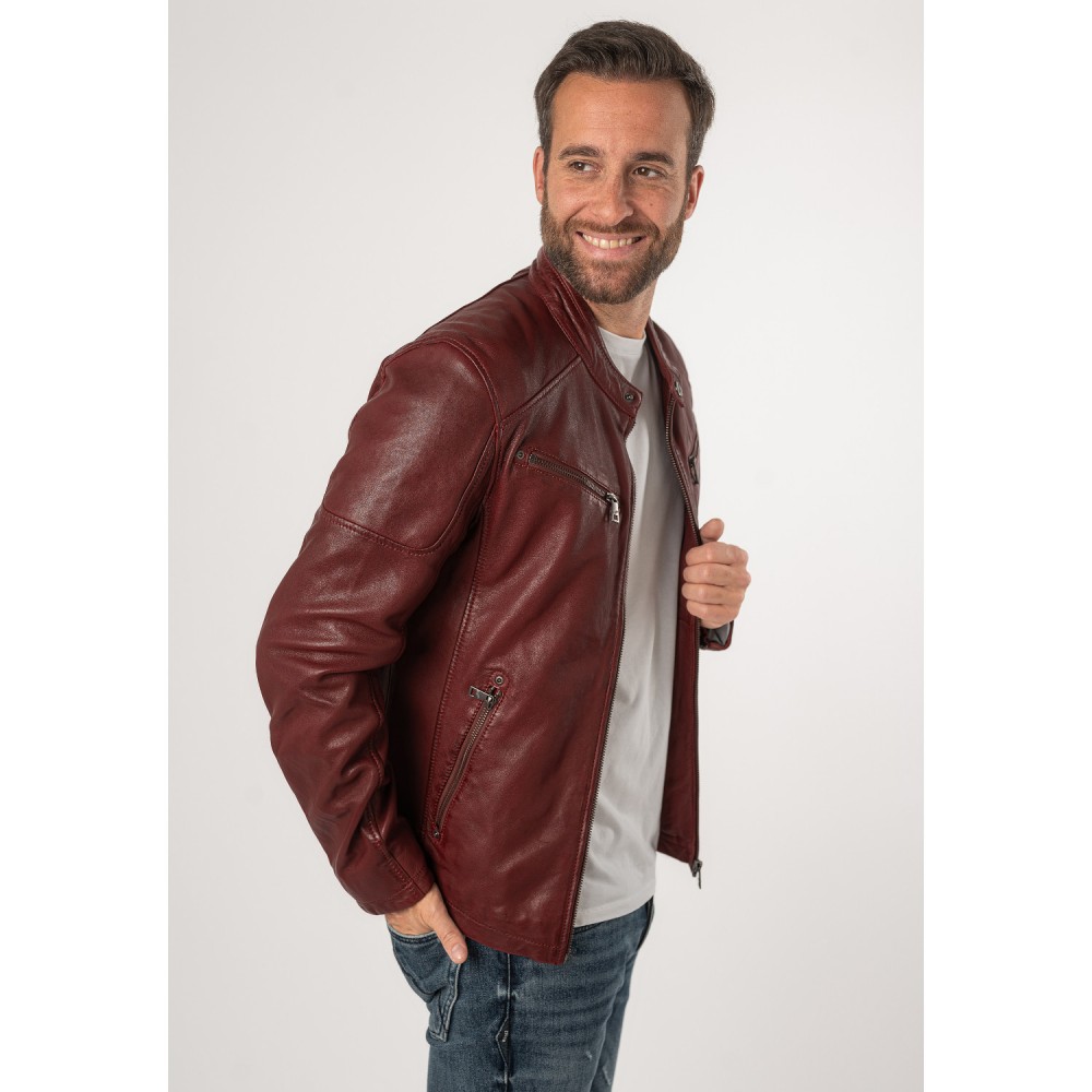 Męska skórzana kurtka Mauritius ciemnoczerwona MM Morkin - readytowear