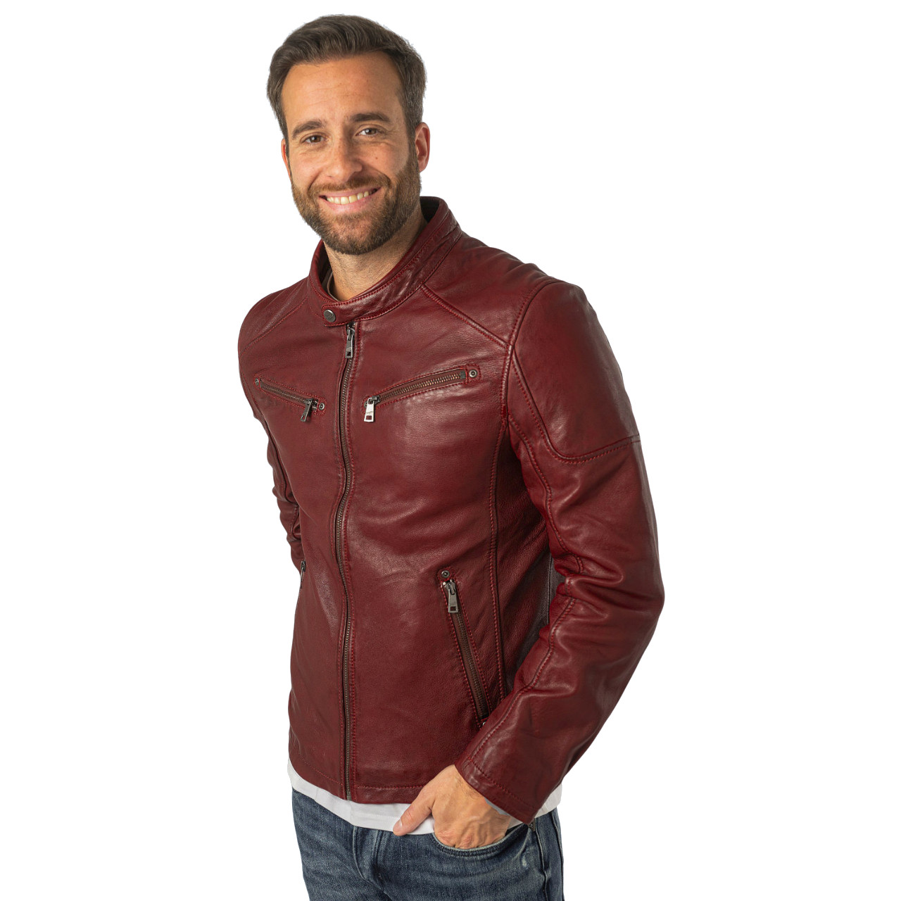 Męska skórzana kurtka Mauritius ciemnoczerwona MM Morkin – Kurtki skórzane