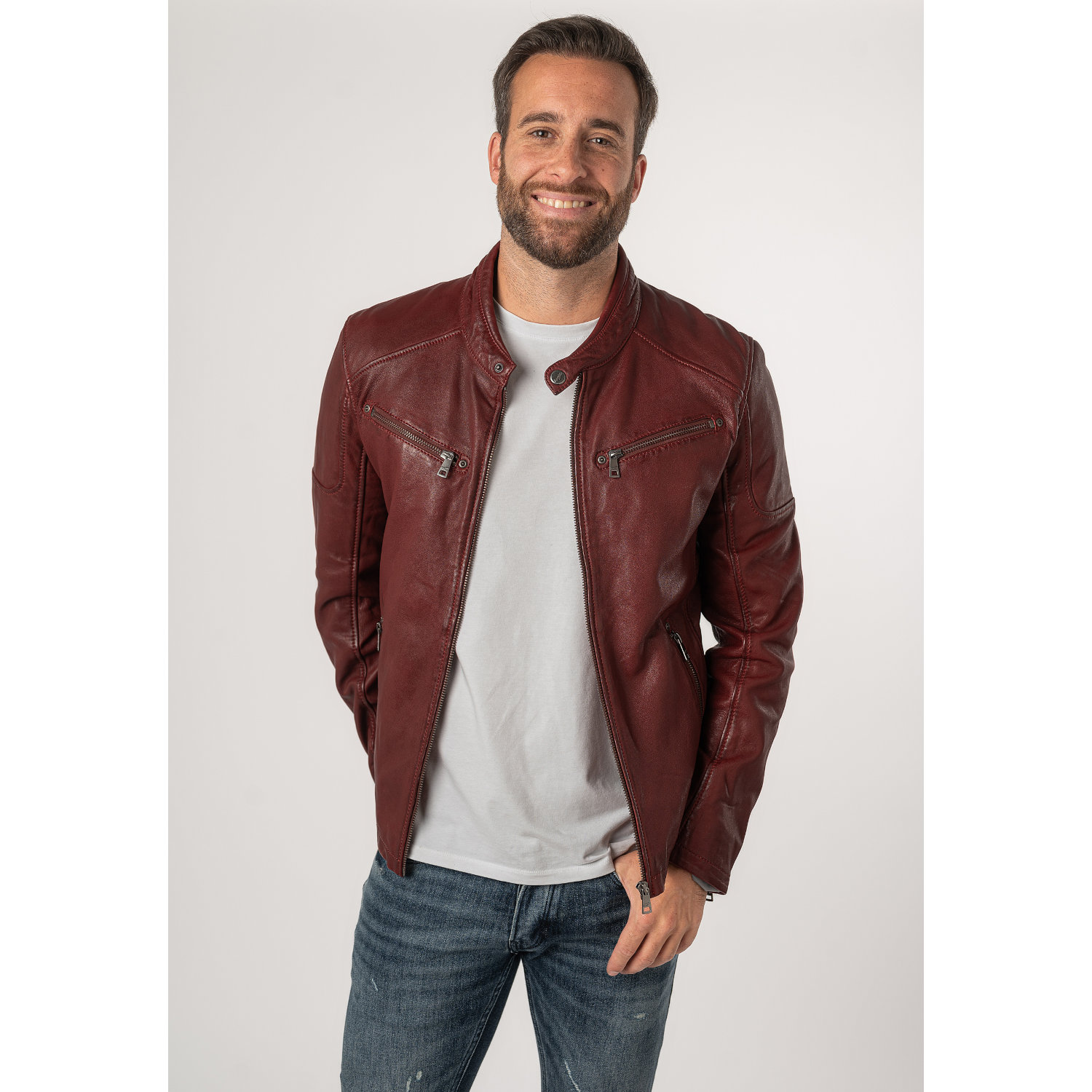 Męska skórzana kurtka Mauritius ciemnoczerwona MM Morkin – Kurtki skórzane