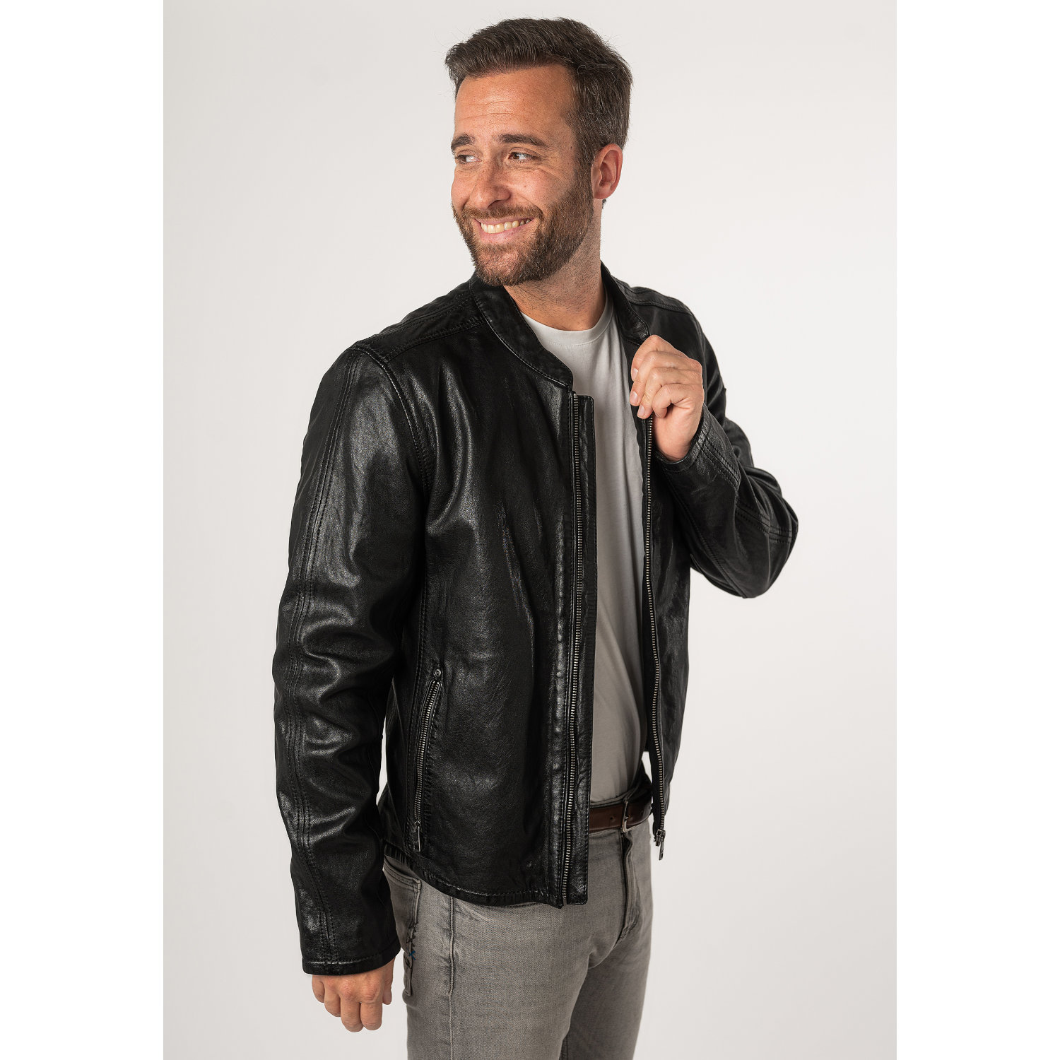 Męska skórzana kurtka Mauritius Czarna MMNelsan – Kurtki skórzane