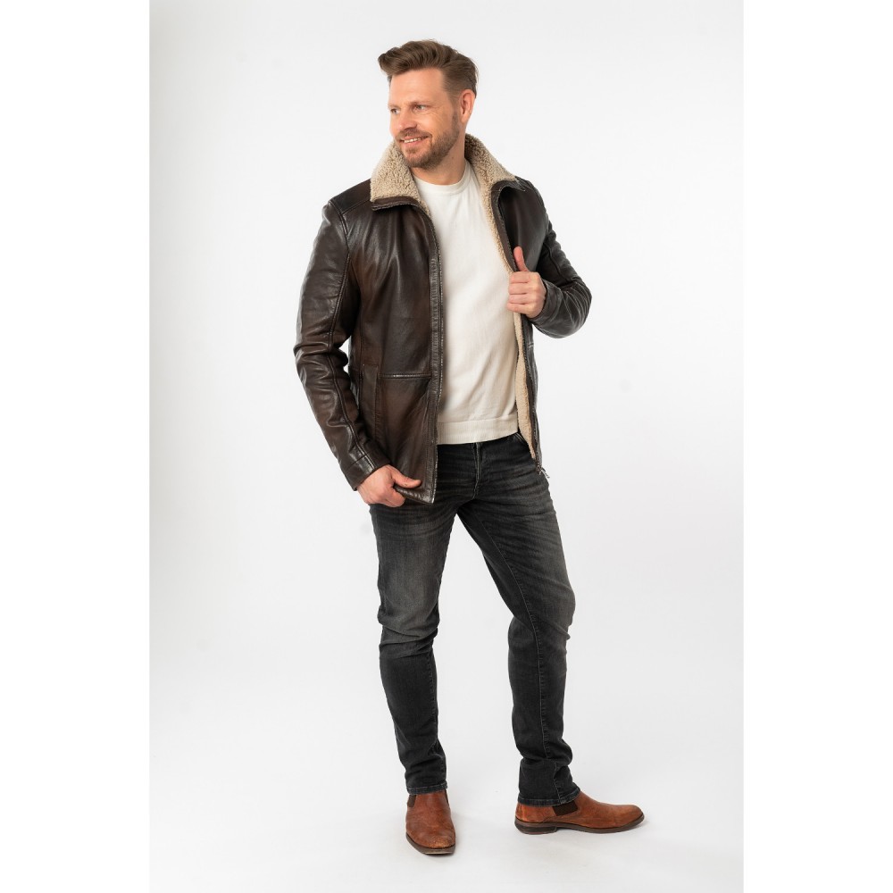 Męska skórzana kurtka Mauritius Antyczny brąz MMNuuko - readytowear