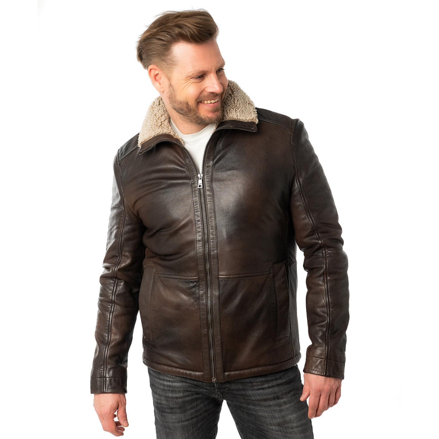 Męska skórzana kurtka Mauritius Antyczny brąz MMNuuko – stoc