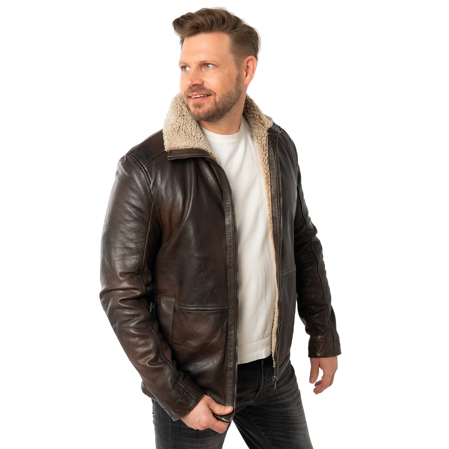 Męska skórzana kurtka Mauritius Antyczny brąz MMNuuko – stoc