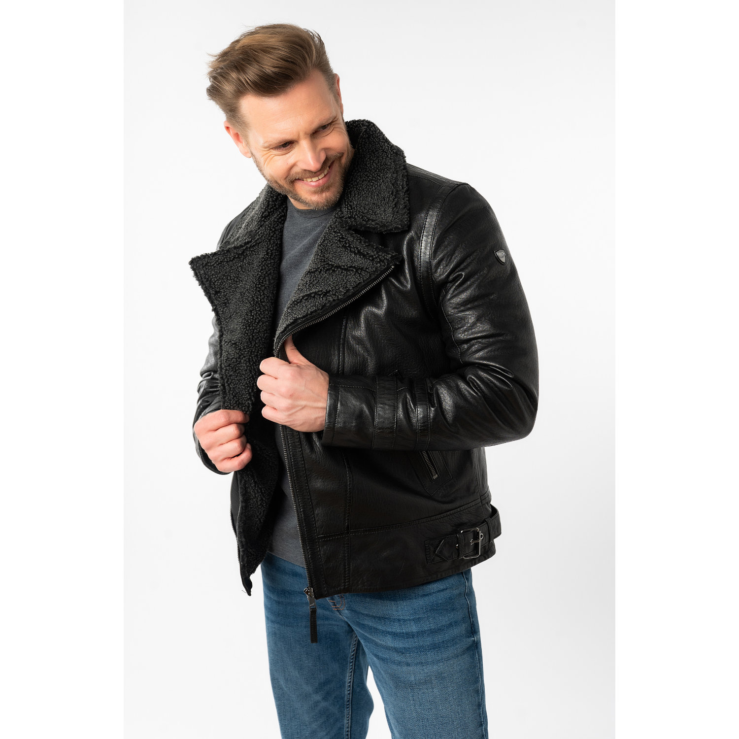 Męska skórzana kurtka Mauritius Czarna MMOrctis – Kurtki skórzane