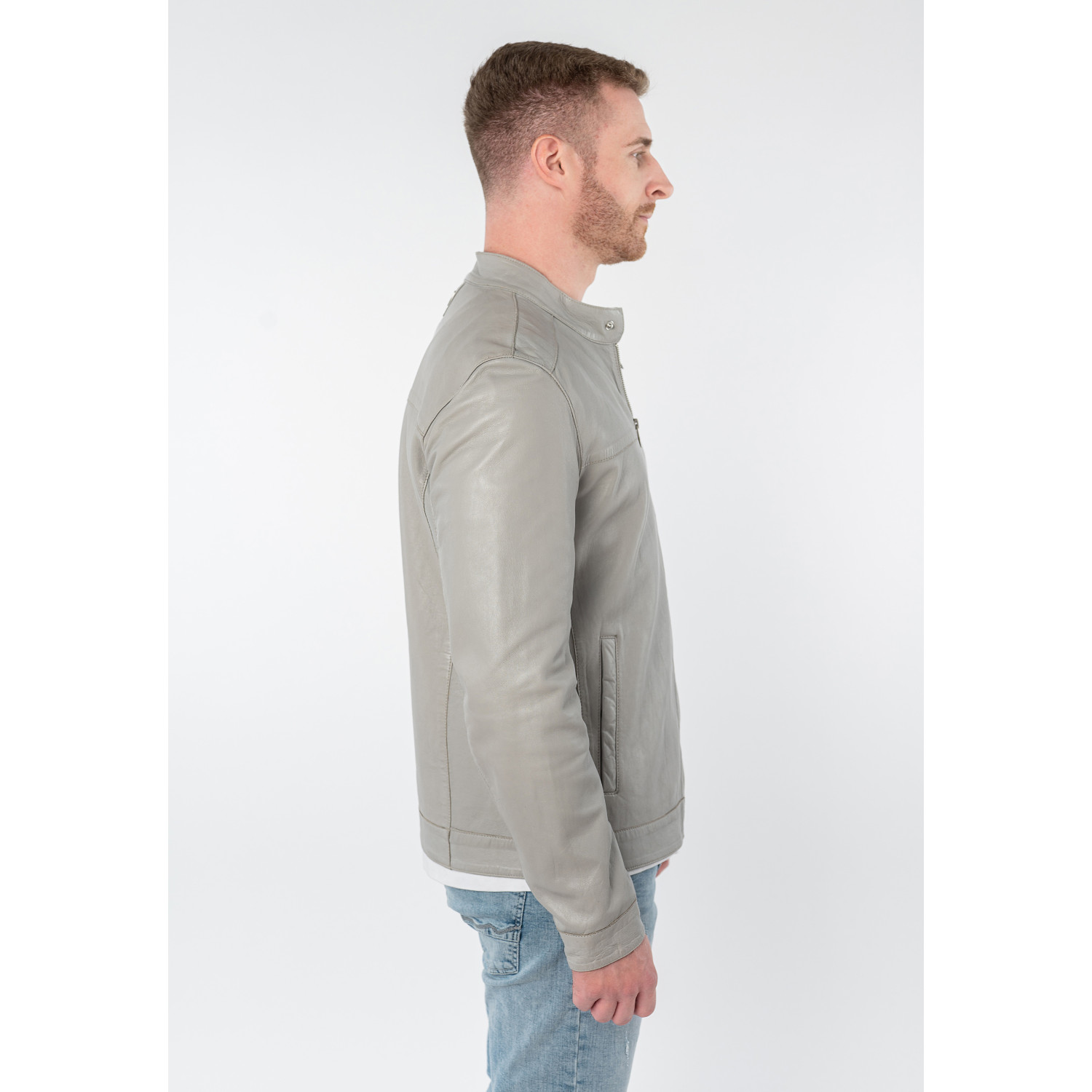 Męska skórzana kurtka Mauritius srebrnoszara MMOOrlando – Kurtki skórzane