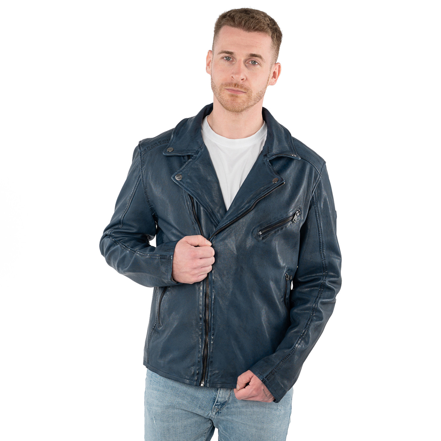 Męska skórzana kurtka Mauritius ciemnoniebieska MMParan