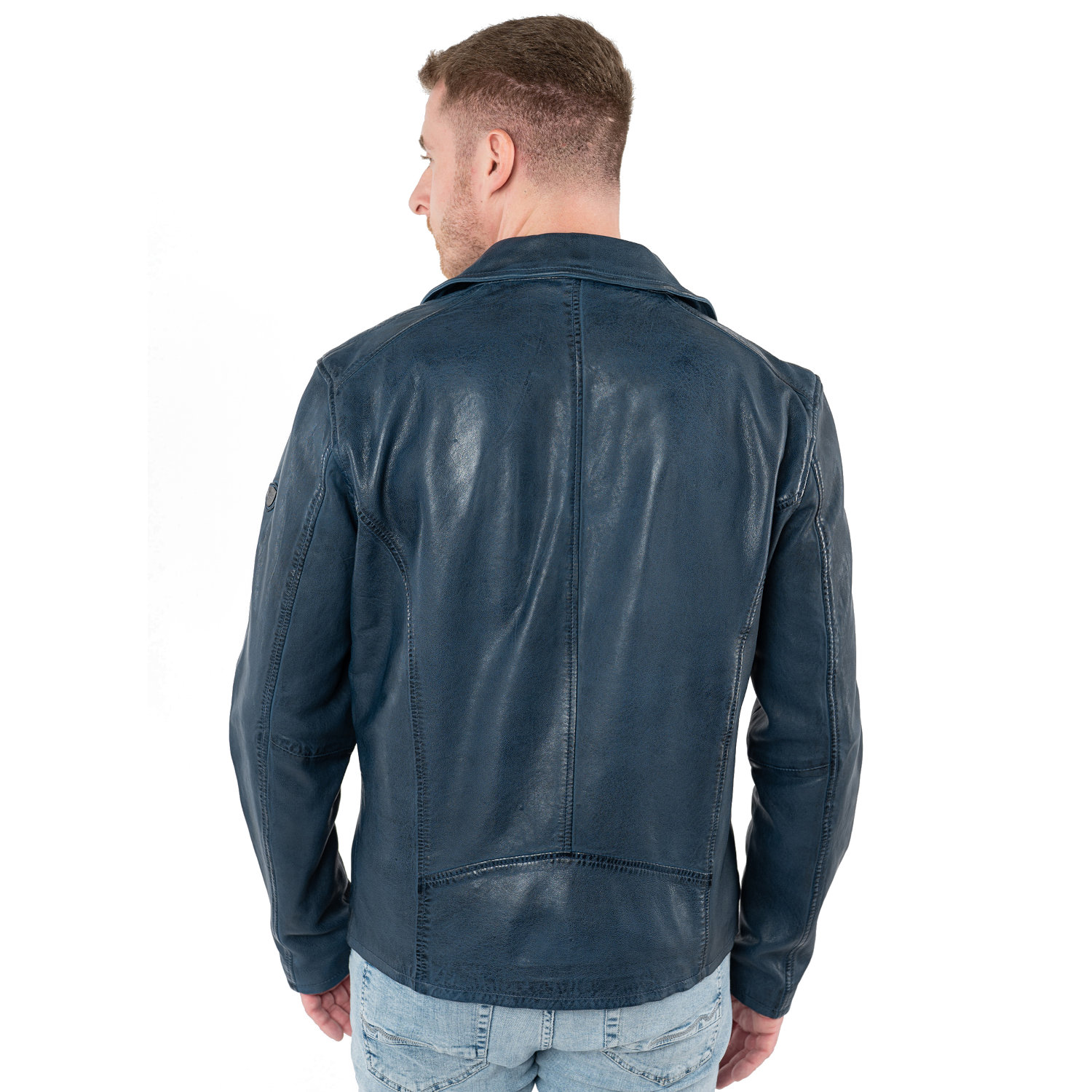 Męska skórzana kurtka Mauritius ciemnoniebieska MMParan