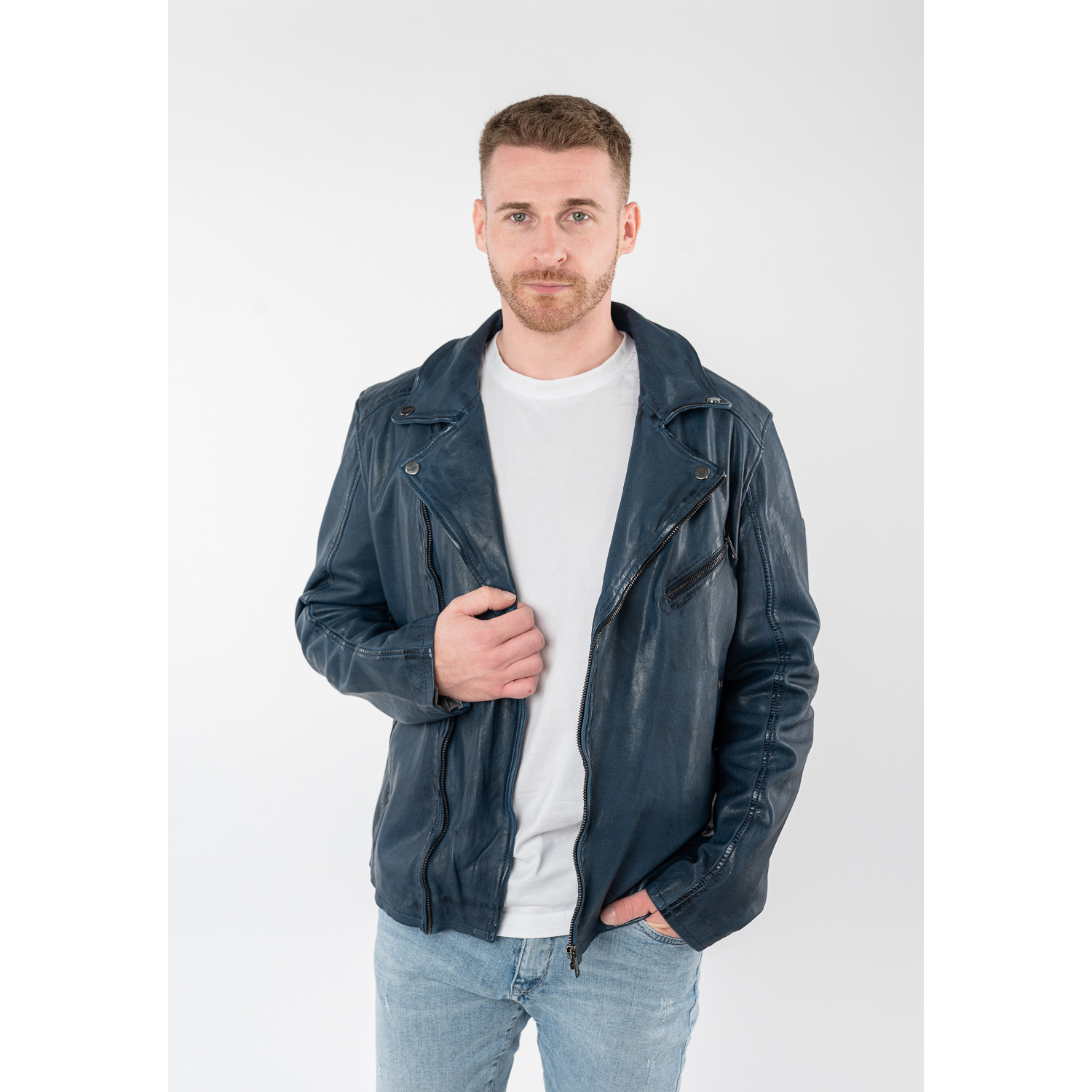 Męska skórzana kurtka Mauritius ciemnoniebieska MMParan