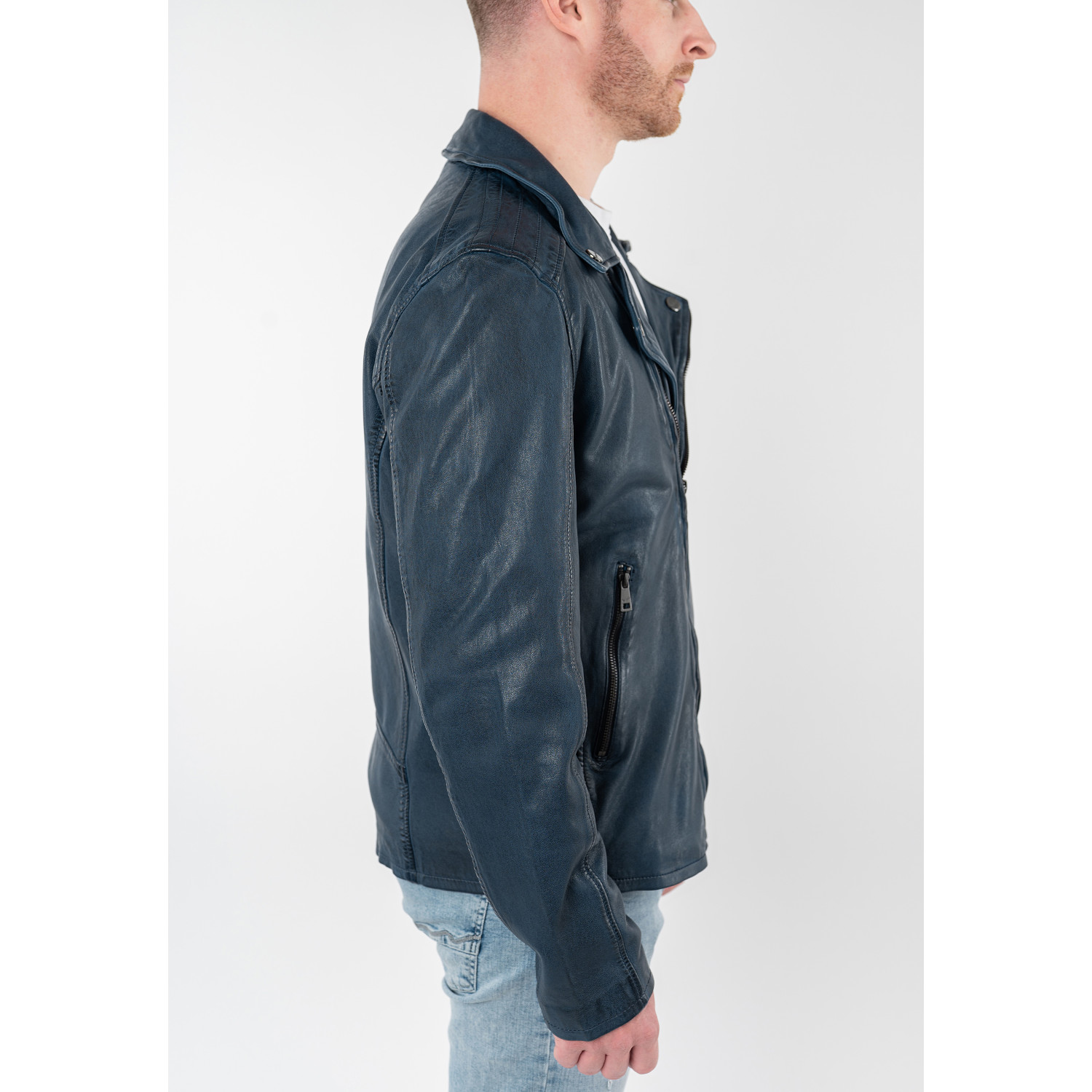 Męska skórzana kurtka Mauritius ciemnoniebieska MMParan