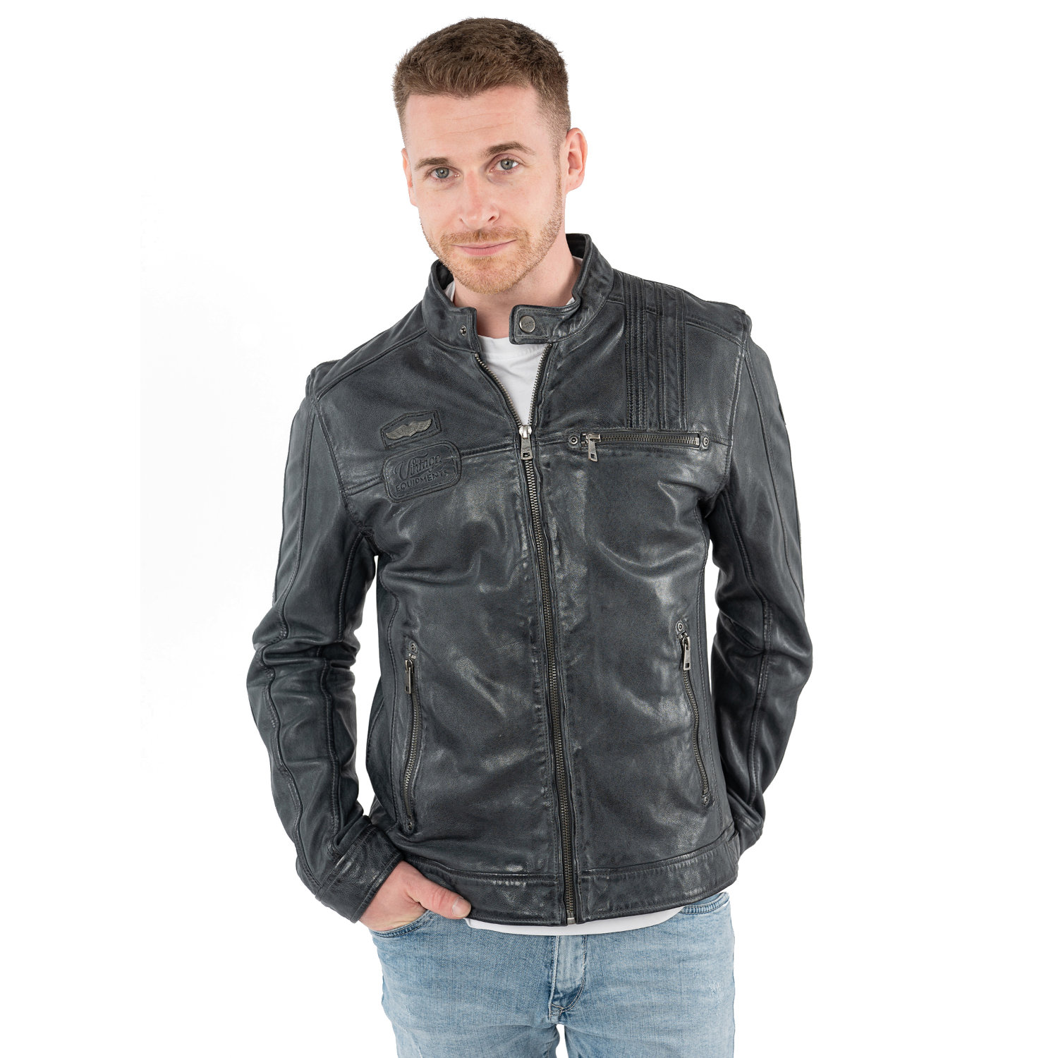 Męska skórzana kurtka Mauritius antracytowa MMPietar – Kurtki skórzane