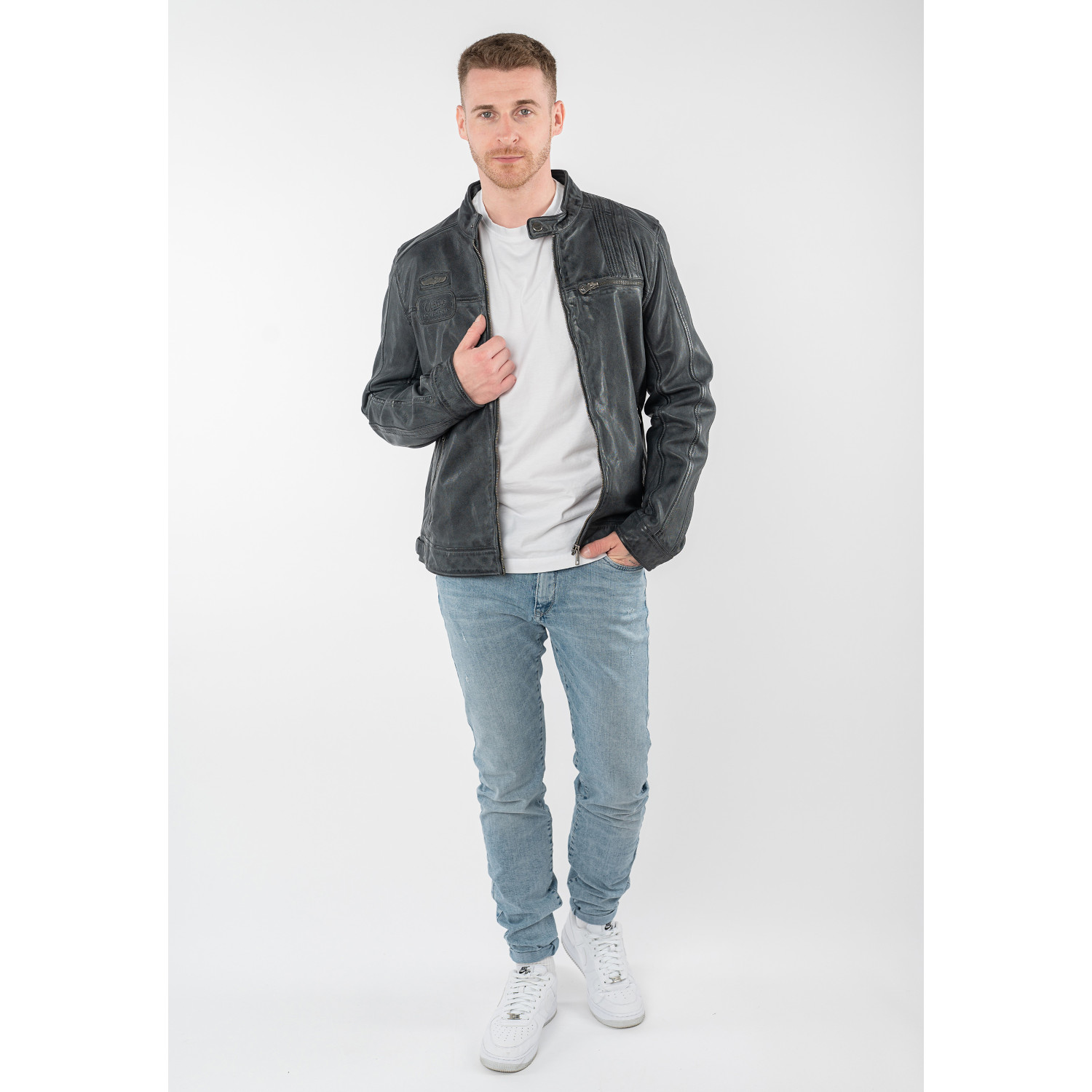 Męska skórzana kurtka Mauritius antracytowa MMPietar – Kurtki skórzane