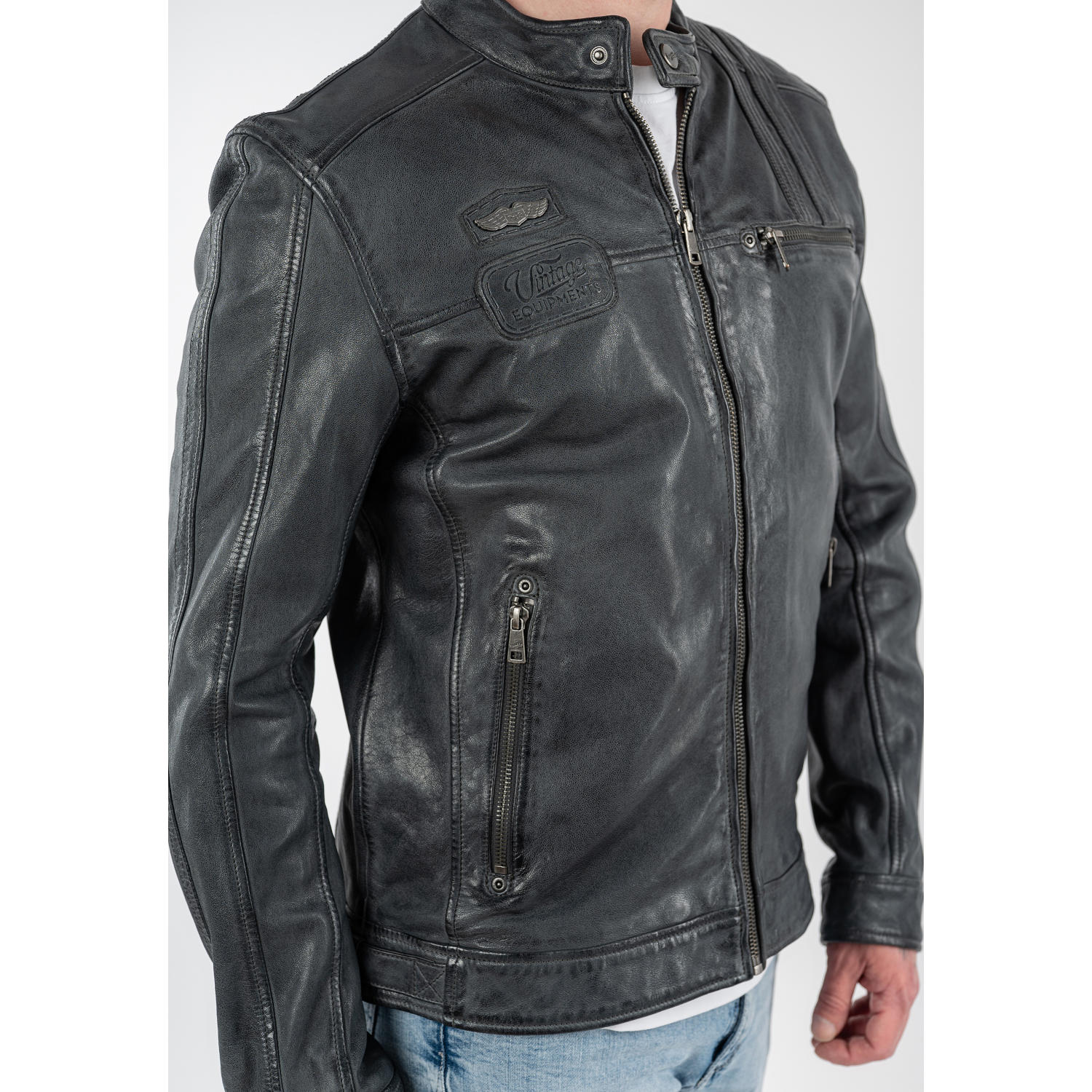 Męska skórzana kurtka Mauritius antracytowa MMPietar – Kurtki skórzane