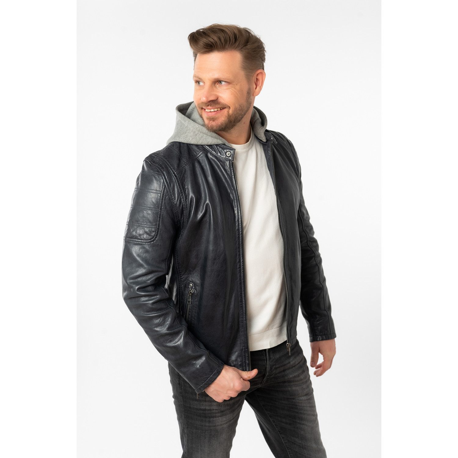 Męska skórzana kurtka Mauritius Ciemnogranatowa MMRylo – Kurtki skórzane