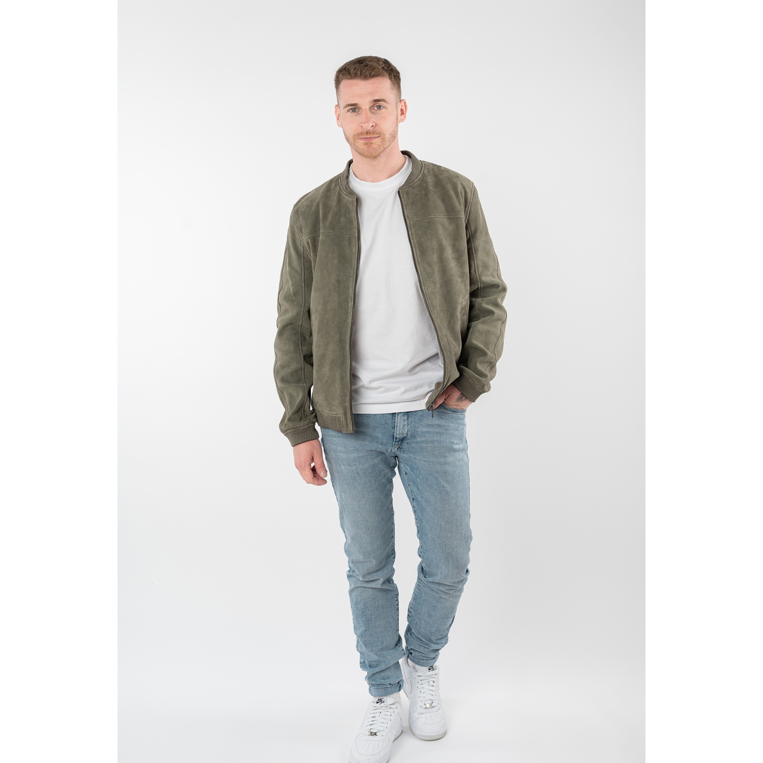 Męska skórzana kurtka Mauritius Jasnooliwkowa MMSahol – Kurtki skórzane