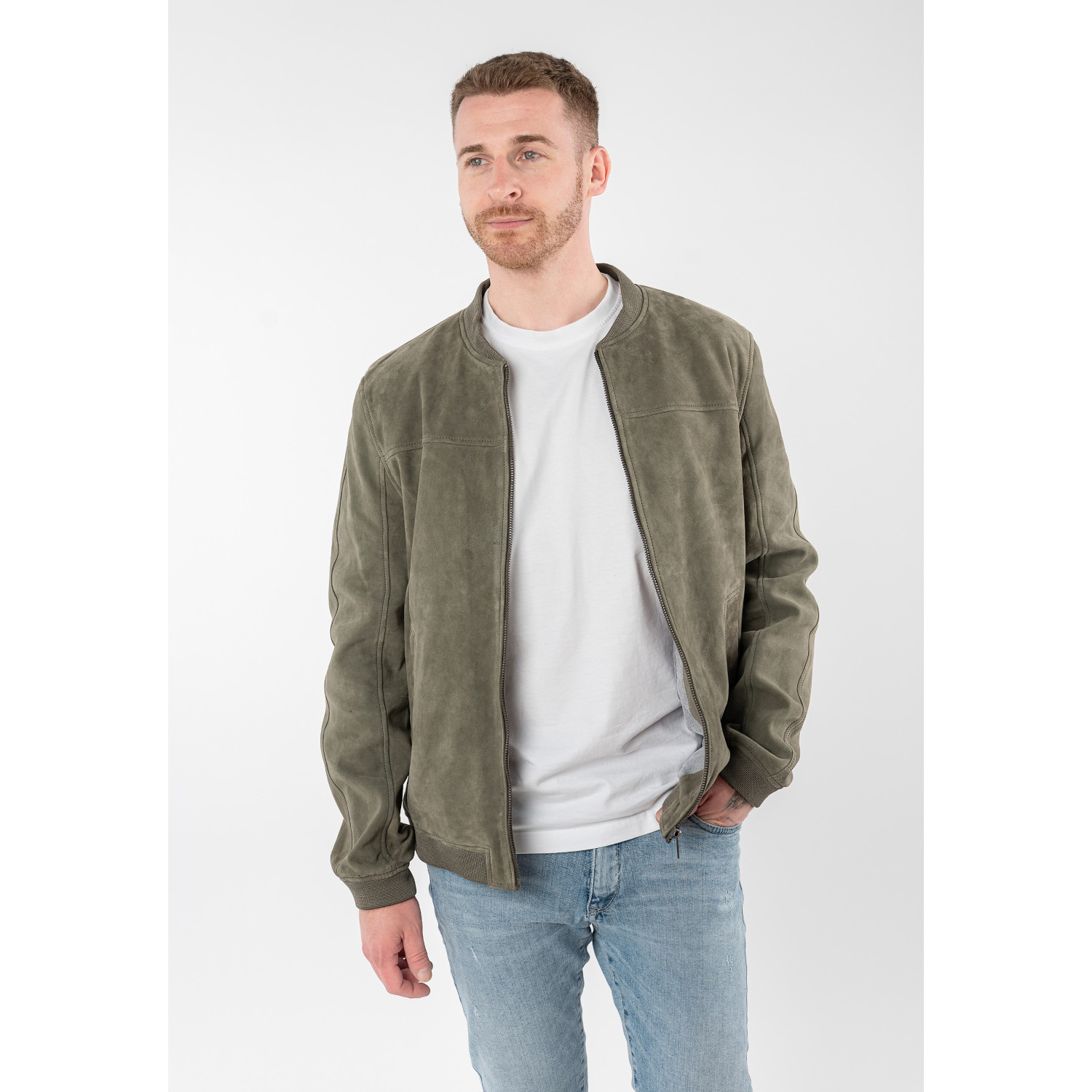 Męska skórzana kurtka Mauritius Jasnooliwkowa MMSahol – Kurtki skórzane