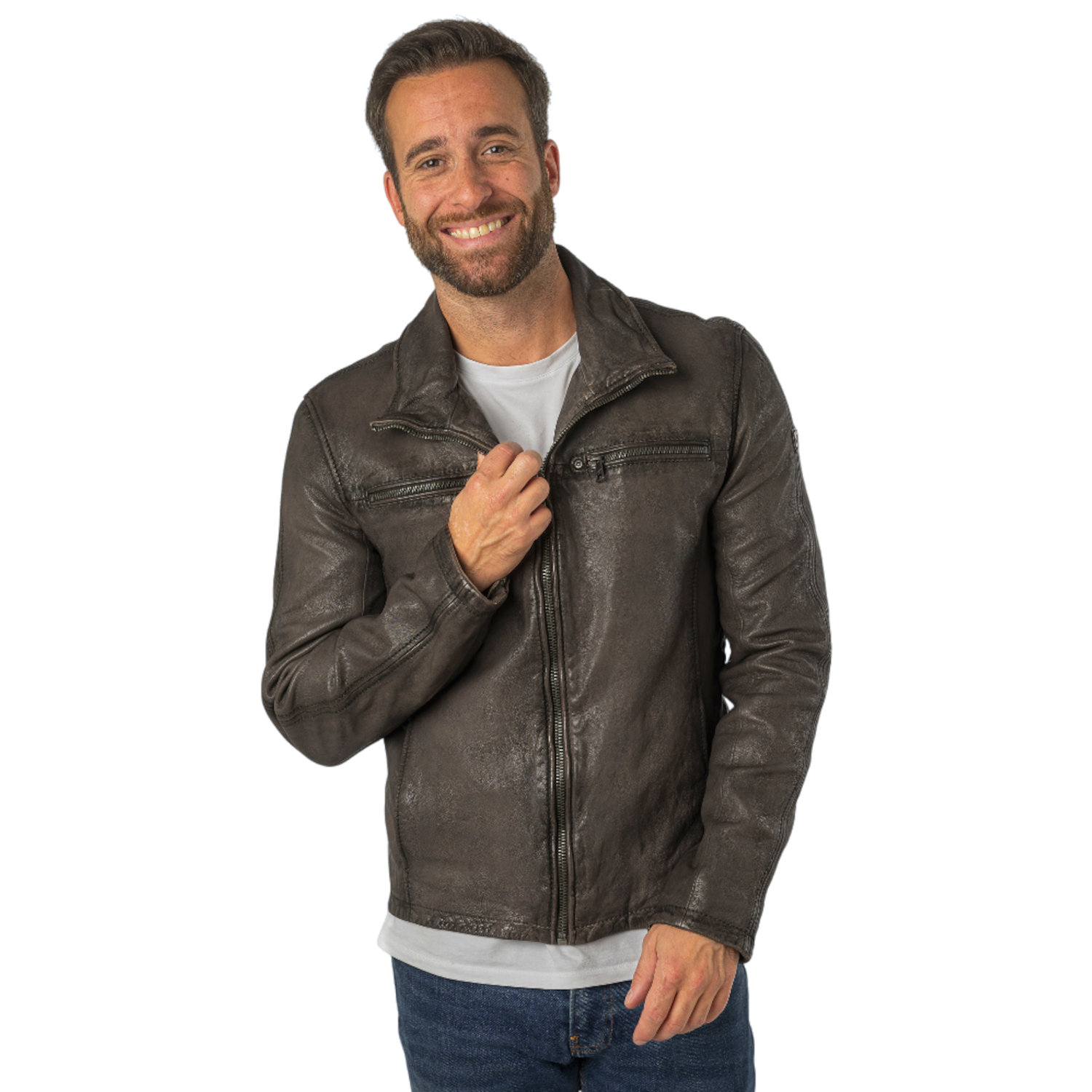 Męska skórzana kurtka Mauritius Antyczny beż MMSantiago – Kurtki skórzane