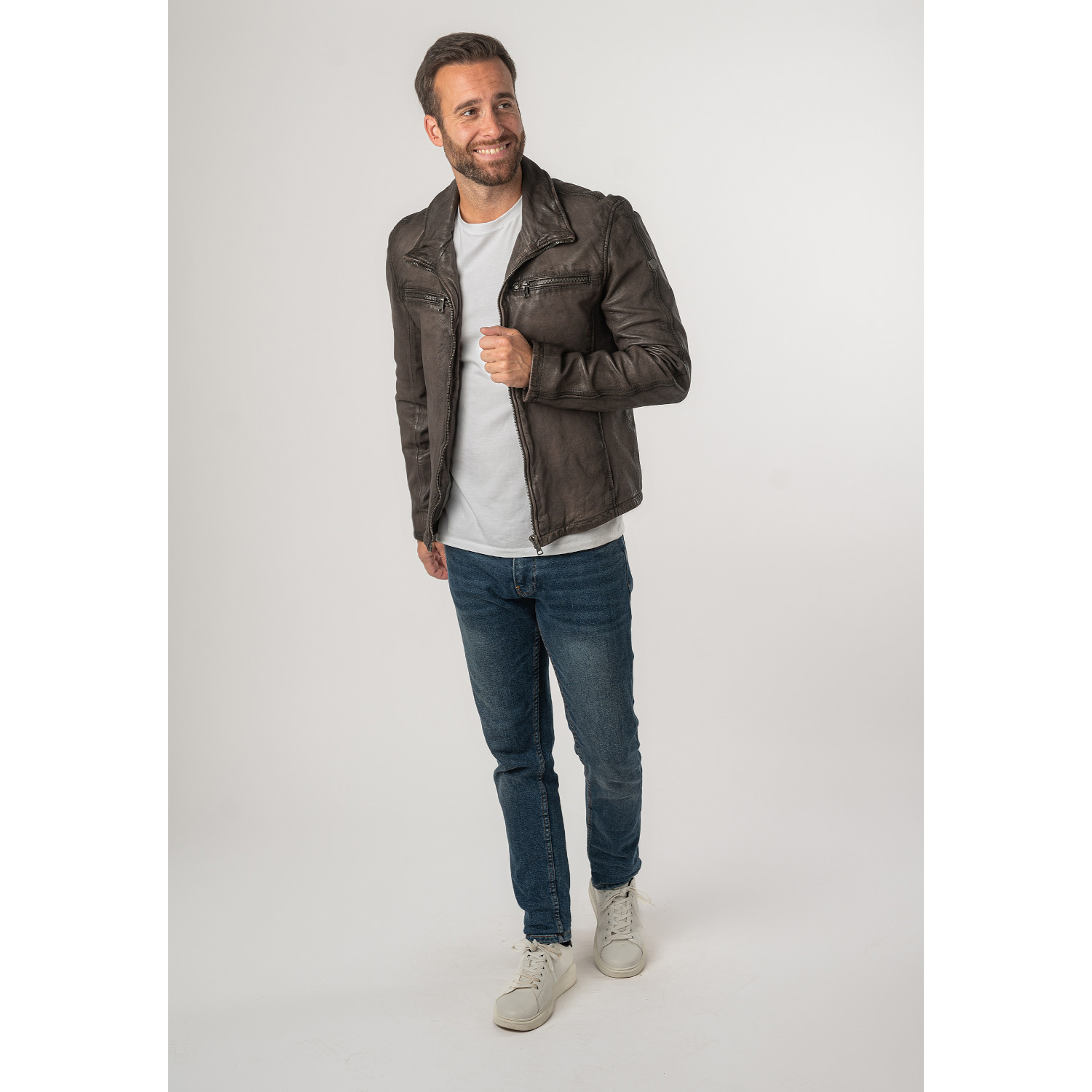 Męska skórzana kurtka Mauritius Antyczny beż MMSantiago – Kurtki skórzane