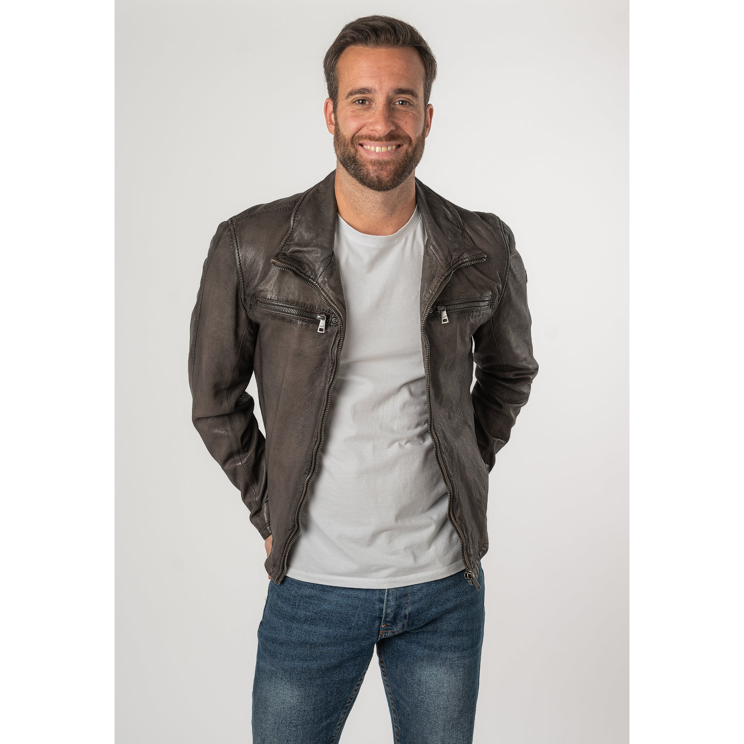 Męska skórzana kurtka Mauritius Antyczny beż MMSantiago – Kurtki skórzane