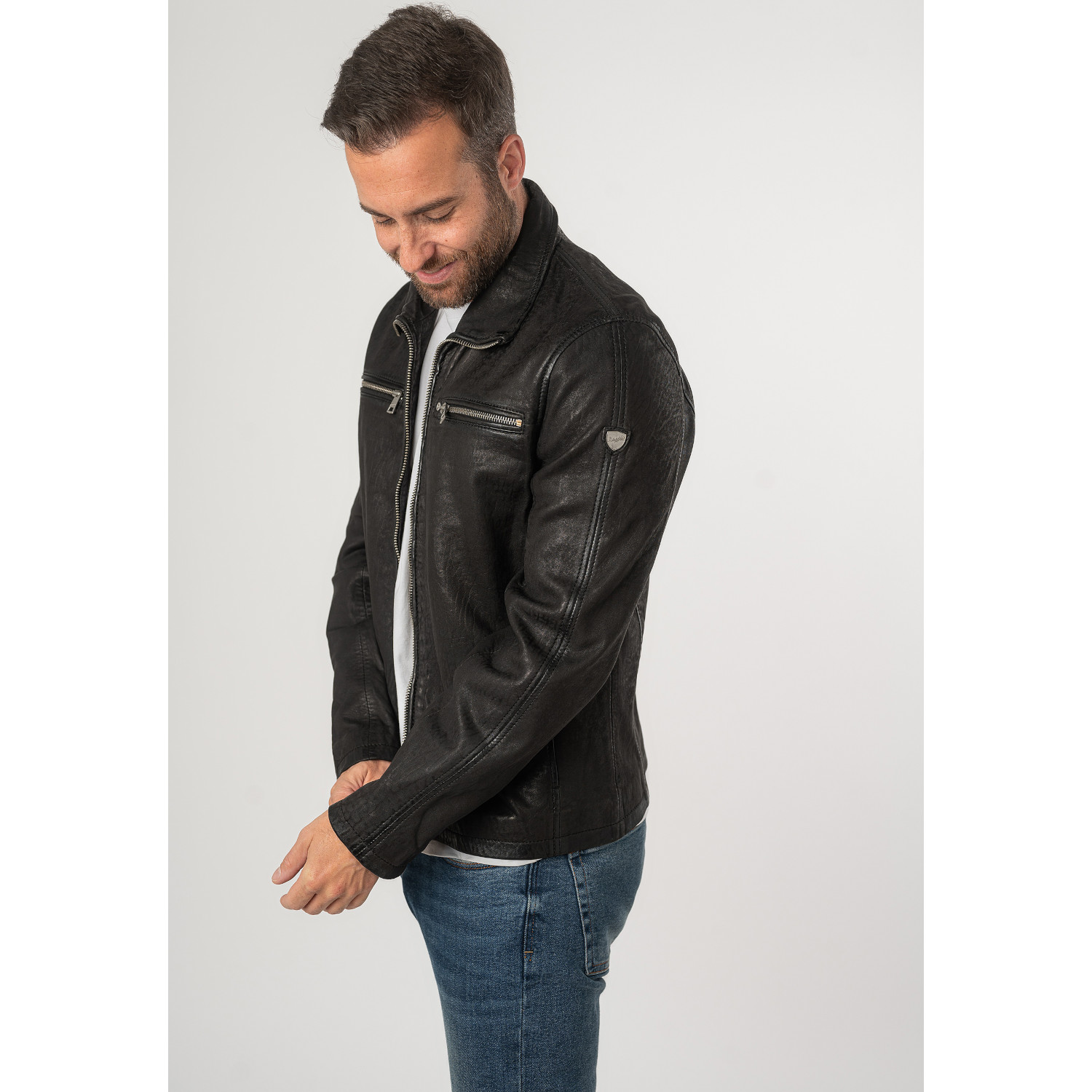 Męska skórzana kurtka Mauritius Czarna MMSantiago – Kurtki skórzane