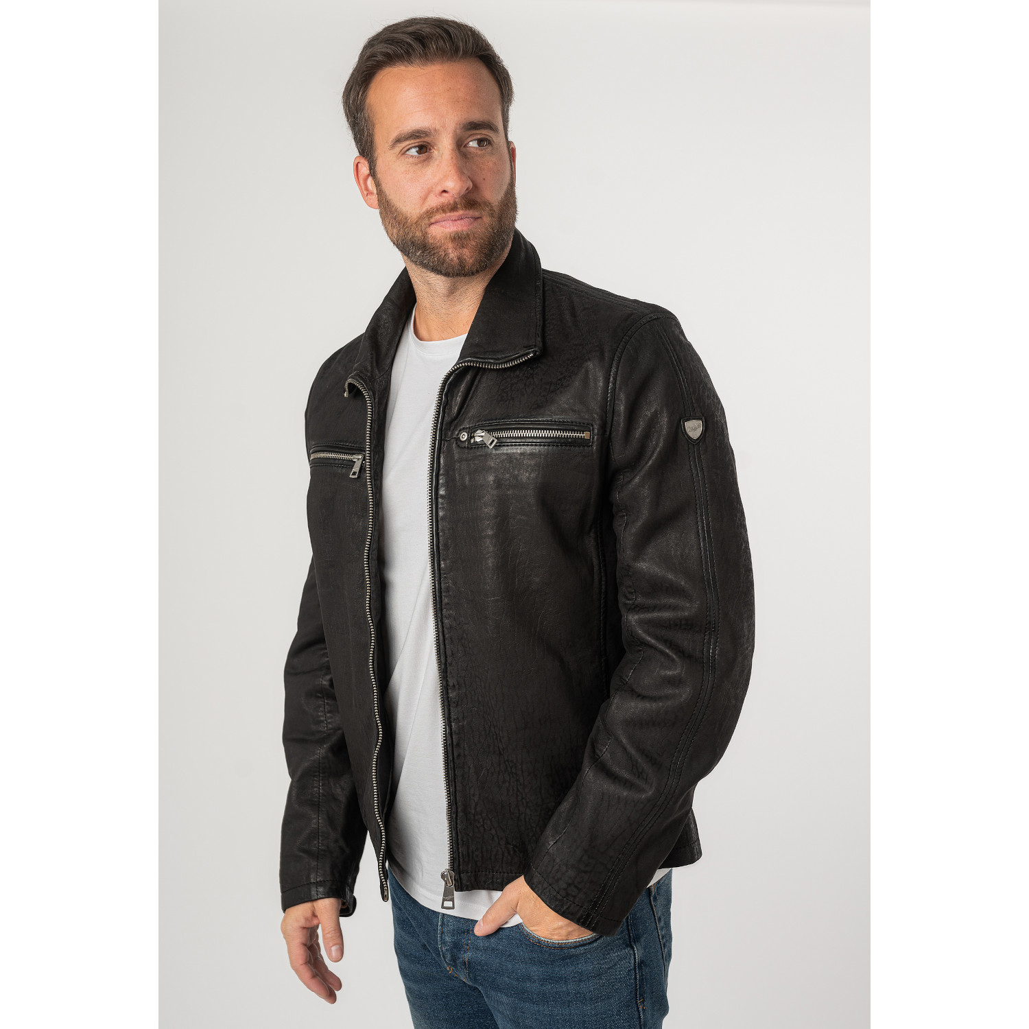 Męska skórzana kurtka Mauritius Czarna MMSantiago – Kurtki skórzane