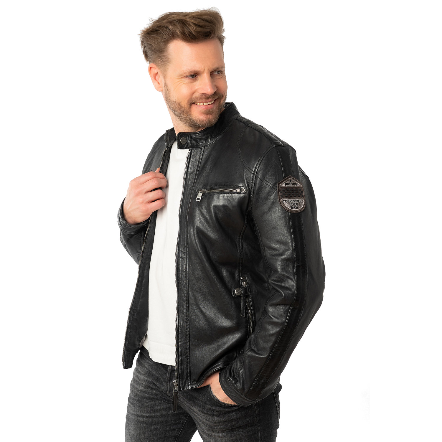 Męska skórzana kurtka Mauritius antracytowa MMShyko – Kurtki skórzane